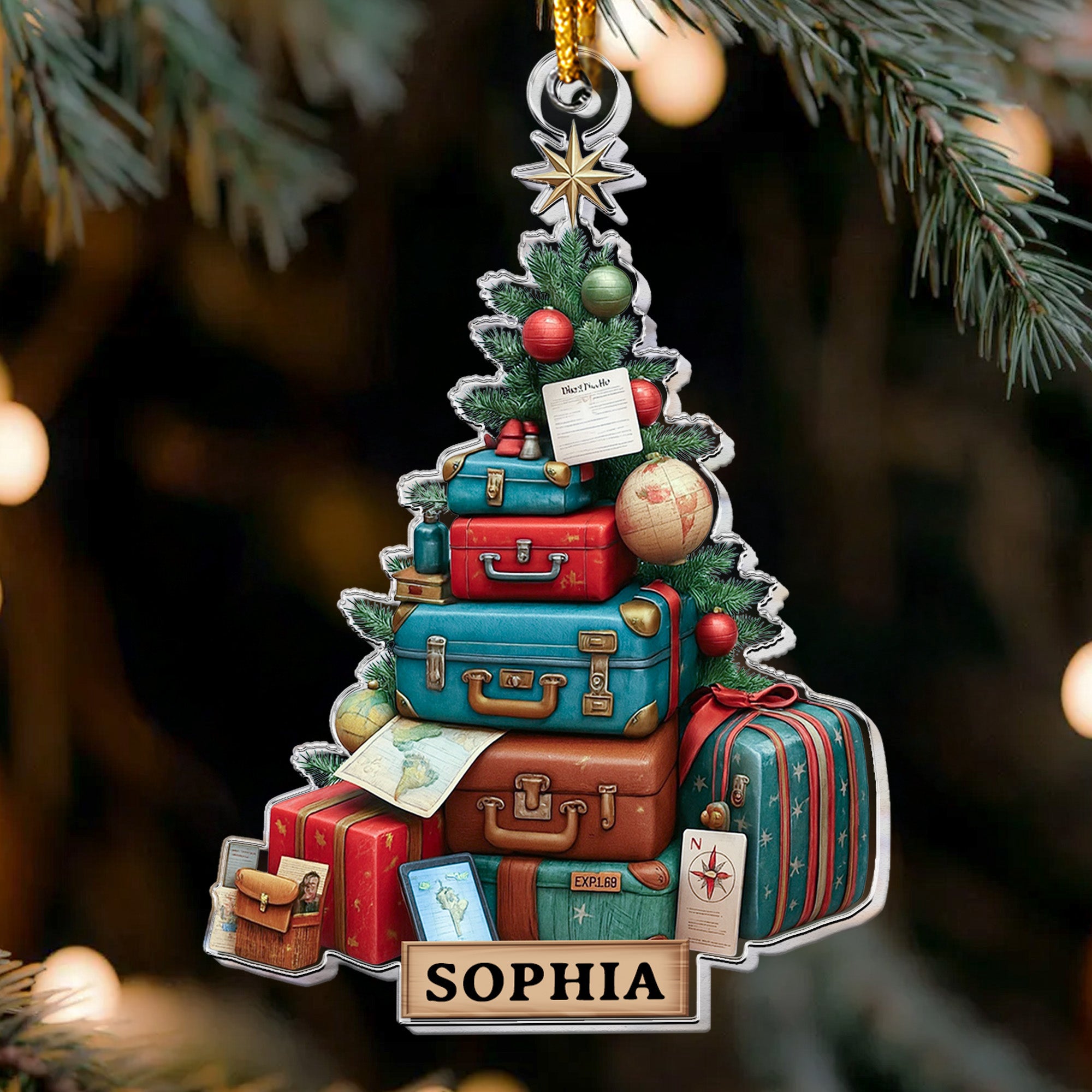 Christmas Suitcase Tree Travel Lovers - Personalized Acrylic Ornament