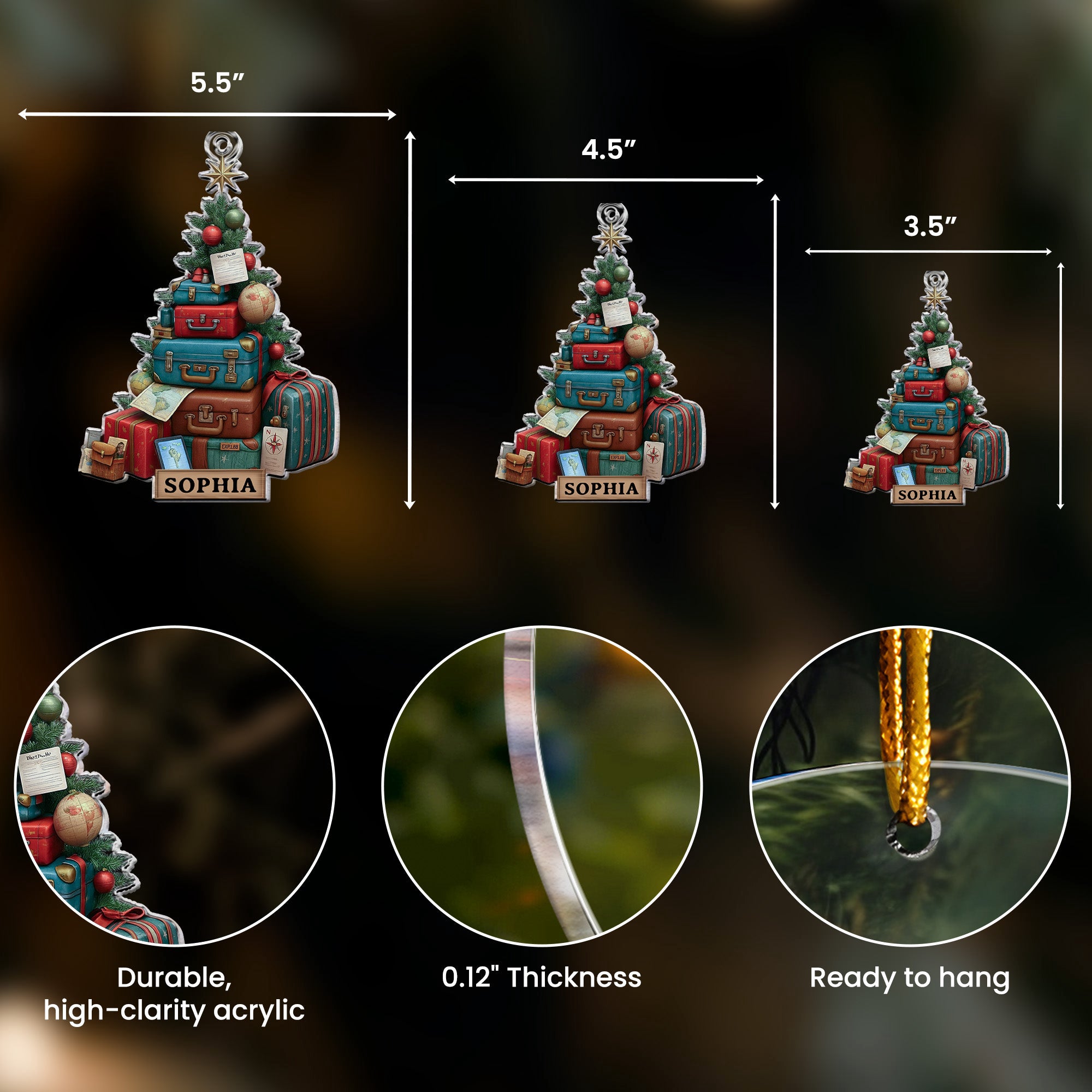 Christmas Suitcase Tree Travel Lovers - Personalized Acrylic Ornament