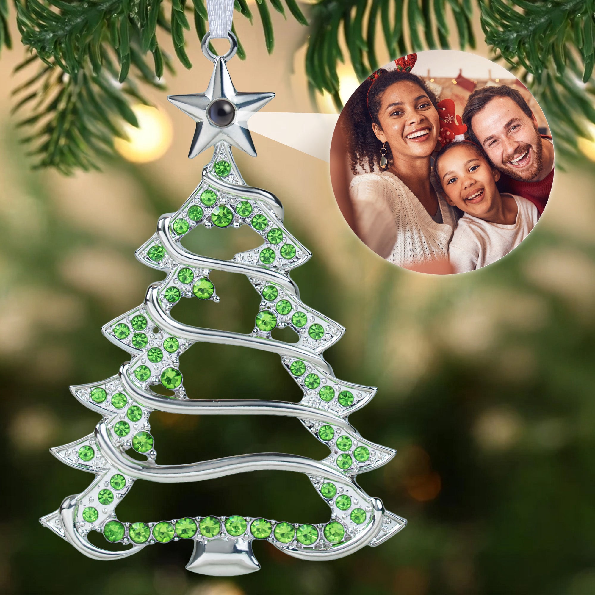 Christmas Tree-Shaped Keepsake - Personalized Photo Projection Ornament
