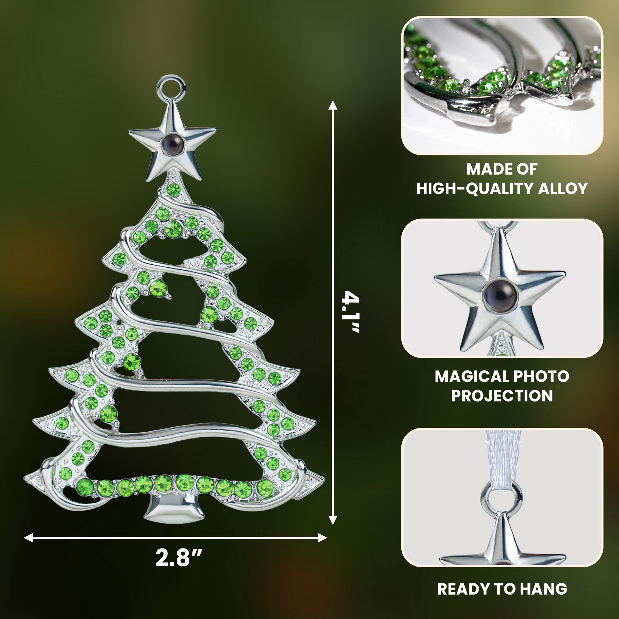 Christmas Tree-Shaped Keepsake - Personalized Photo Projection Ornament