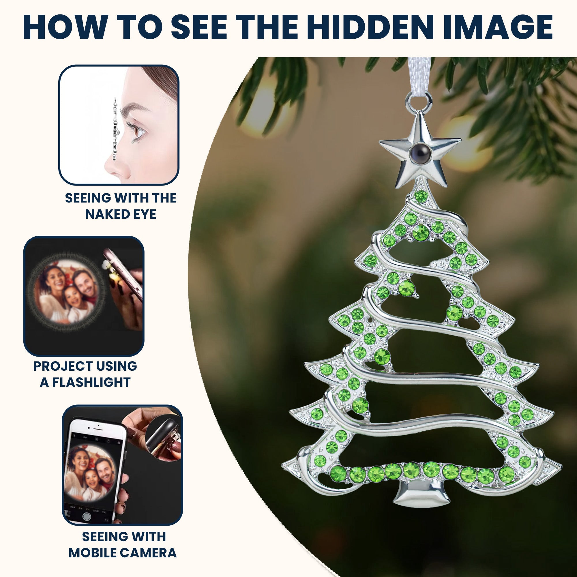 Christmas Tree-Shaped Keepsake - Personalized Photo Projection Ornament