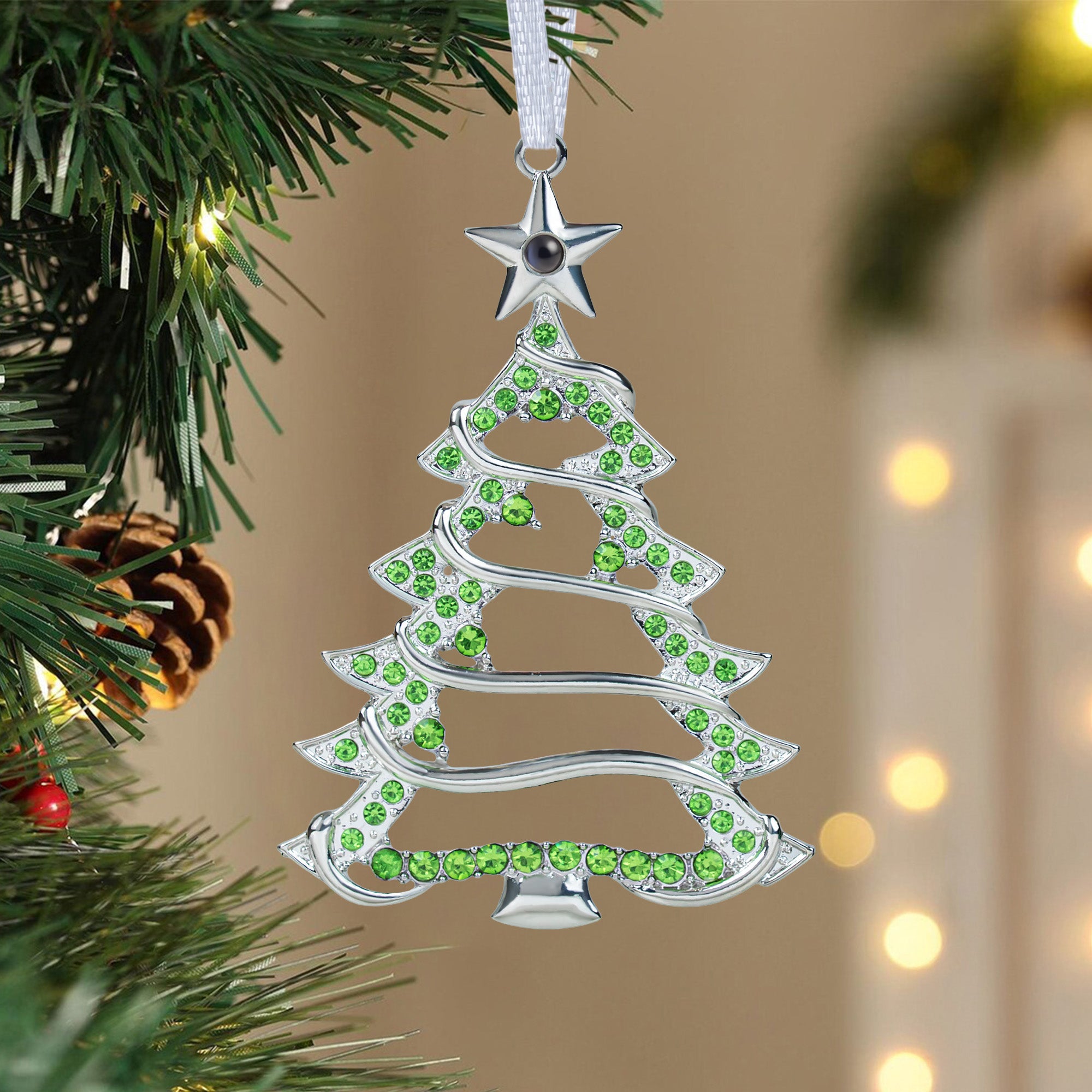 Christmas Tree-Shaped Keepsake - Personalized Photo Projection Ornament