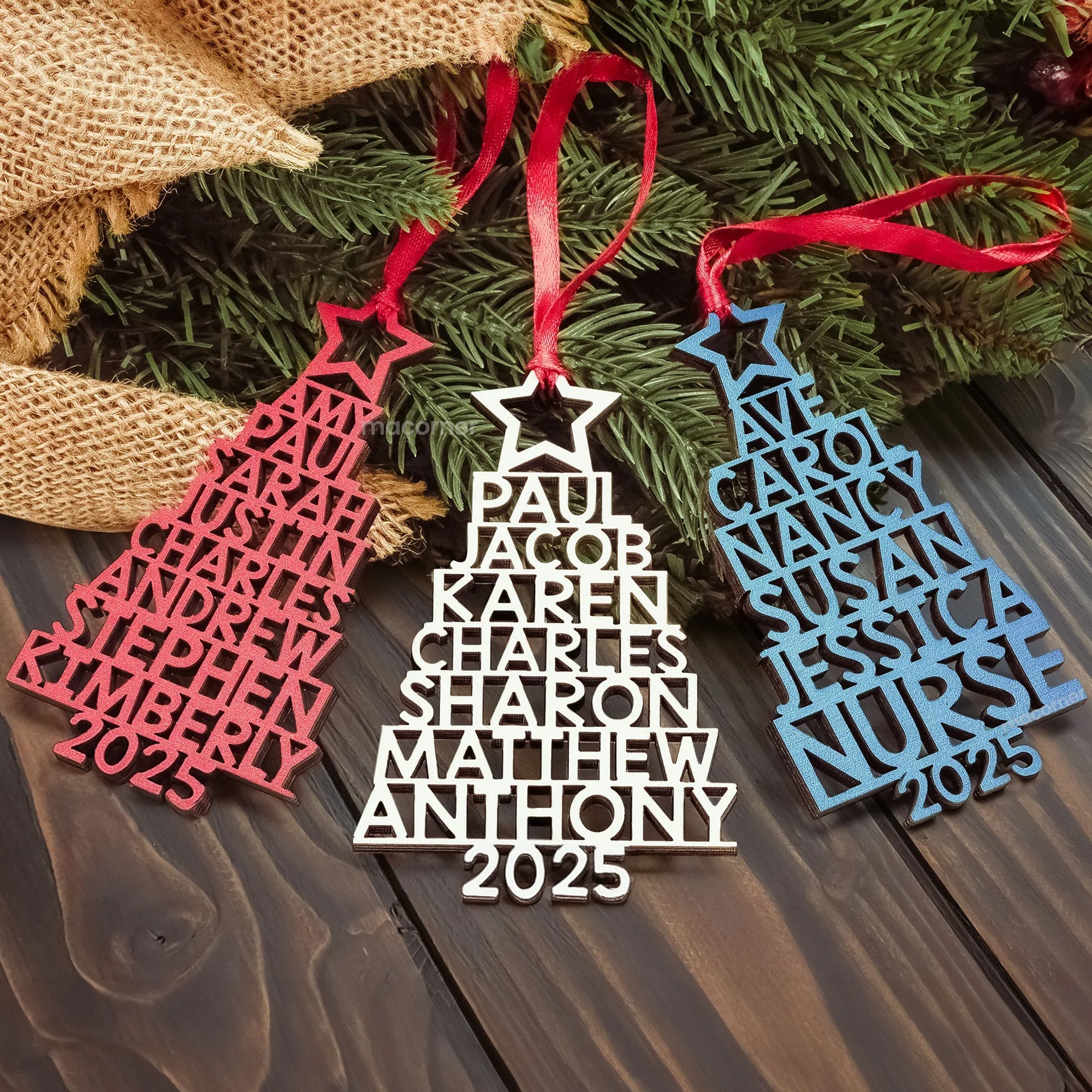 Custom Family Names 2025 Christmas Tree Up To 14 Names - Personalized Family Ornament