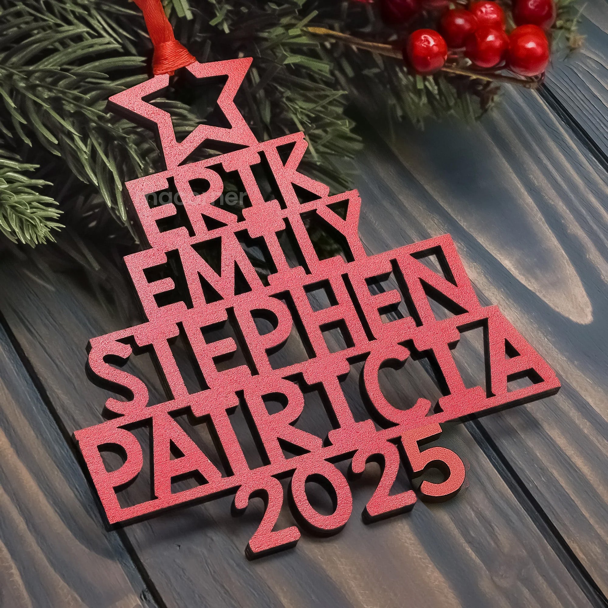 Custom Family Names 2025 Christmas Tree Up To 14 Names - Personalized Family Ornament
