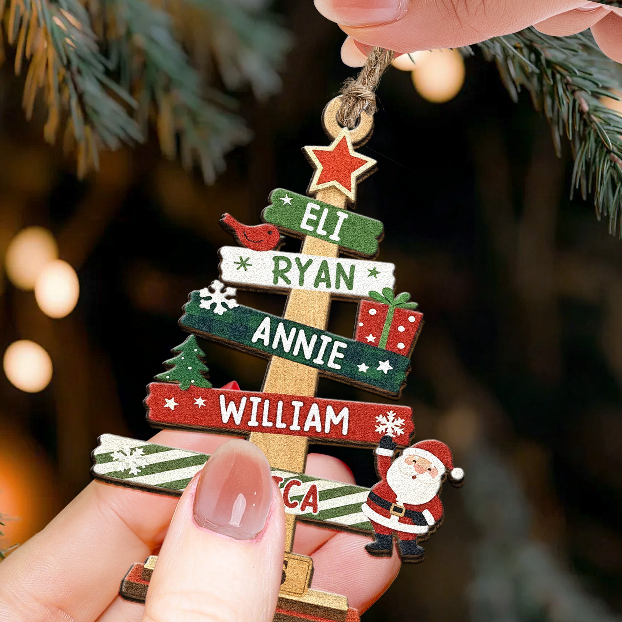 Custom Family Names Christmas Ornament - Personalized Wooden Ornament