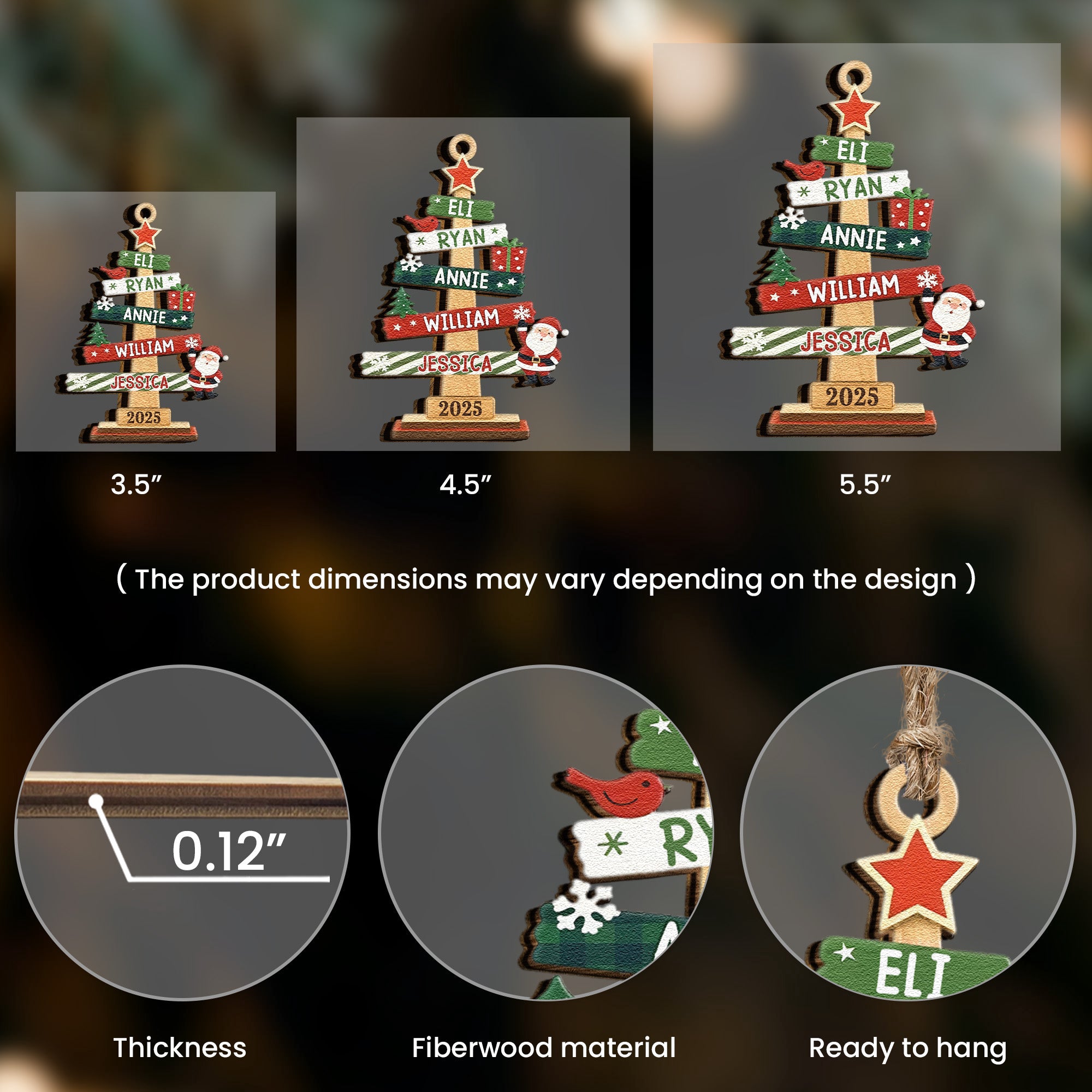 Custom Family Names Christmas Ornament - Personalized Wooden Ornament