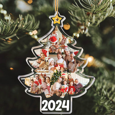 Custom Family Photo 2024 Christmas Tree - Personalized Photo Acrylic Ornament