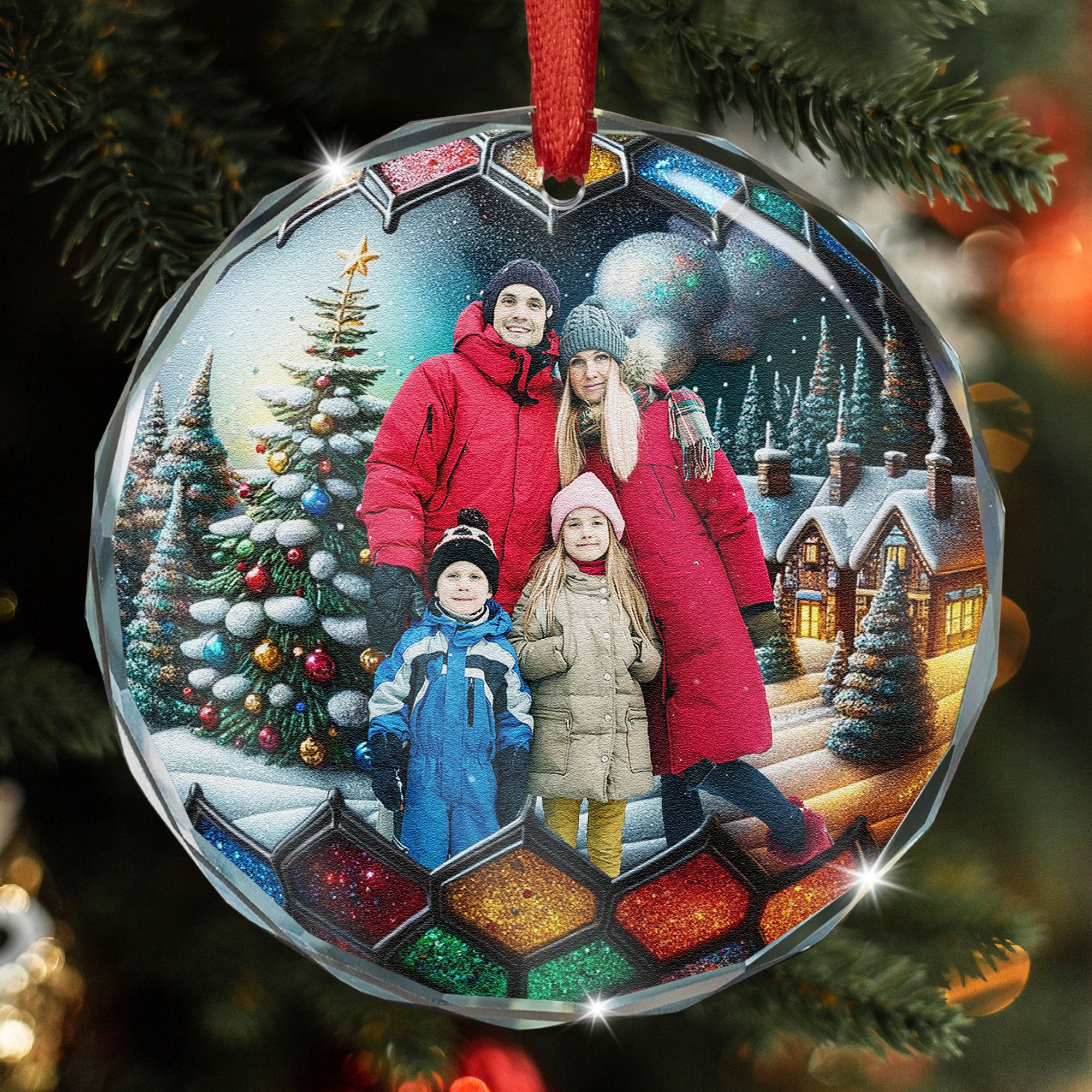 Custom Family Photo Shining Christmas Ball - Personalized Photo Glass Ornament