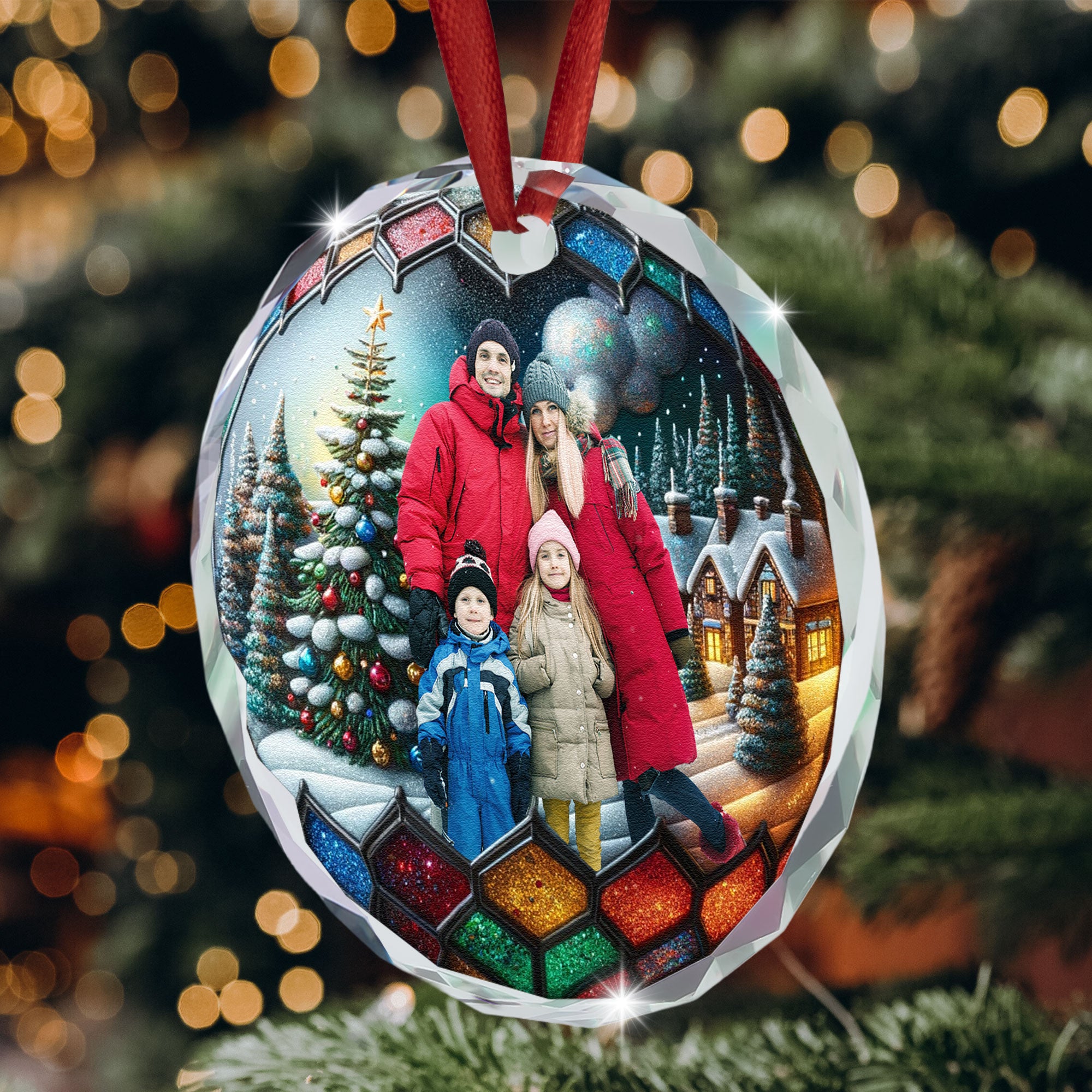 Custom Family Photo Shining Christmas Ball - Personalized Photo Glass Ornament