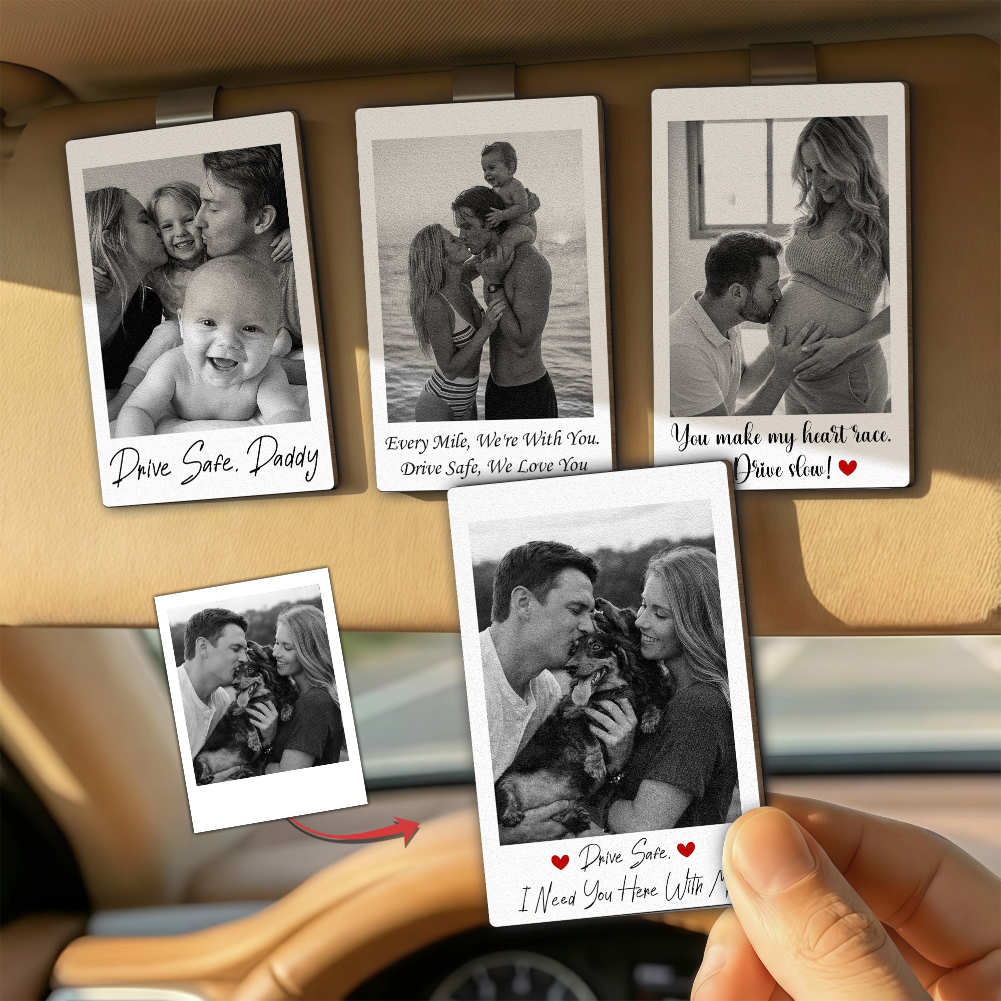 Custom-Family-Polaroid-Photo-_-Message-For-Him_-Daddy_-Papa-Personalized-Wooden-Photo-Car-Visor-Clip_1