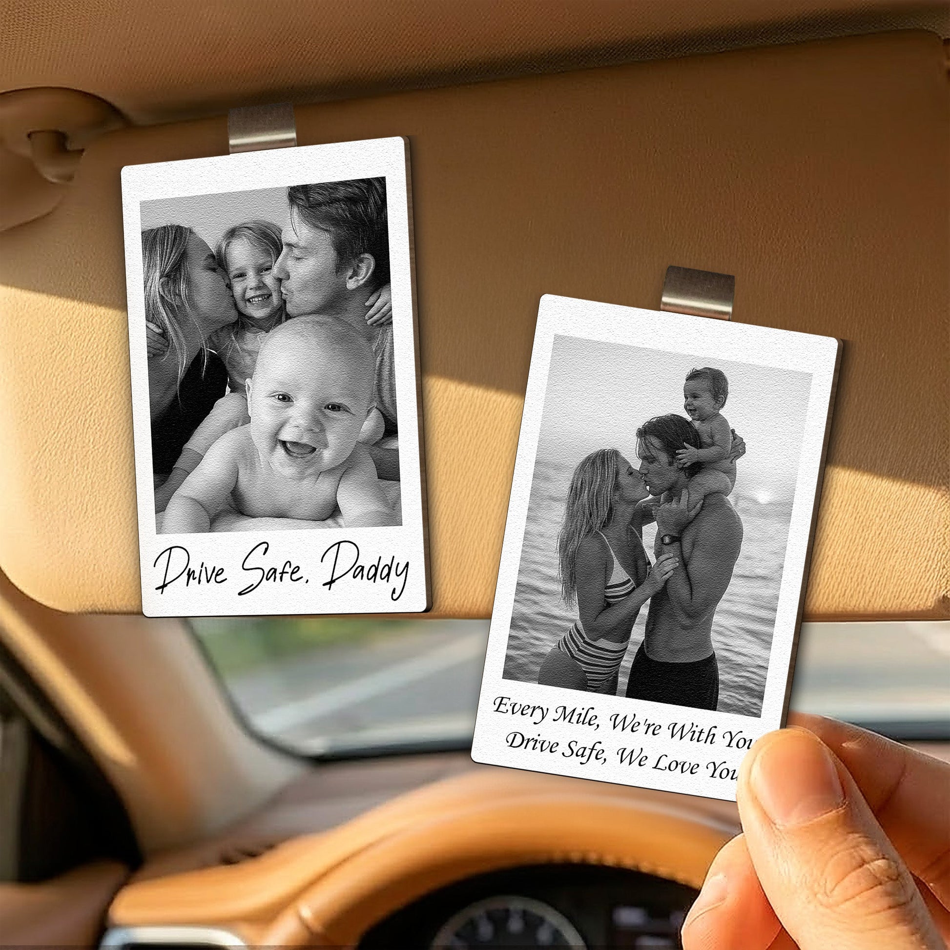Custom-Family-Polaroid-Photo-_-Message-For-Him_-Daddy_-Papa-Personalized-Wooden-Photo-Car-Visor-Clip_2