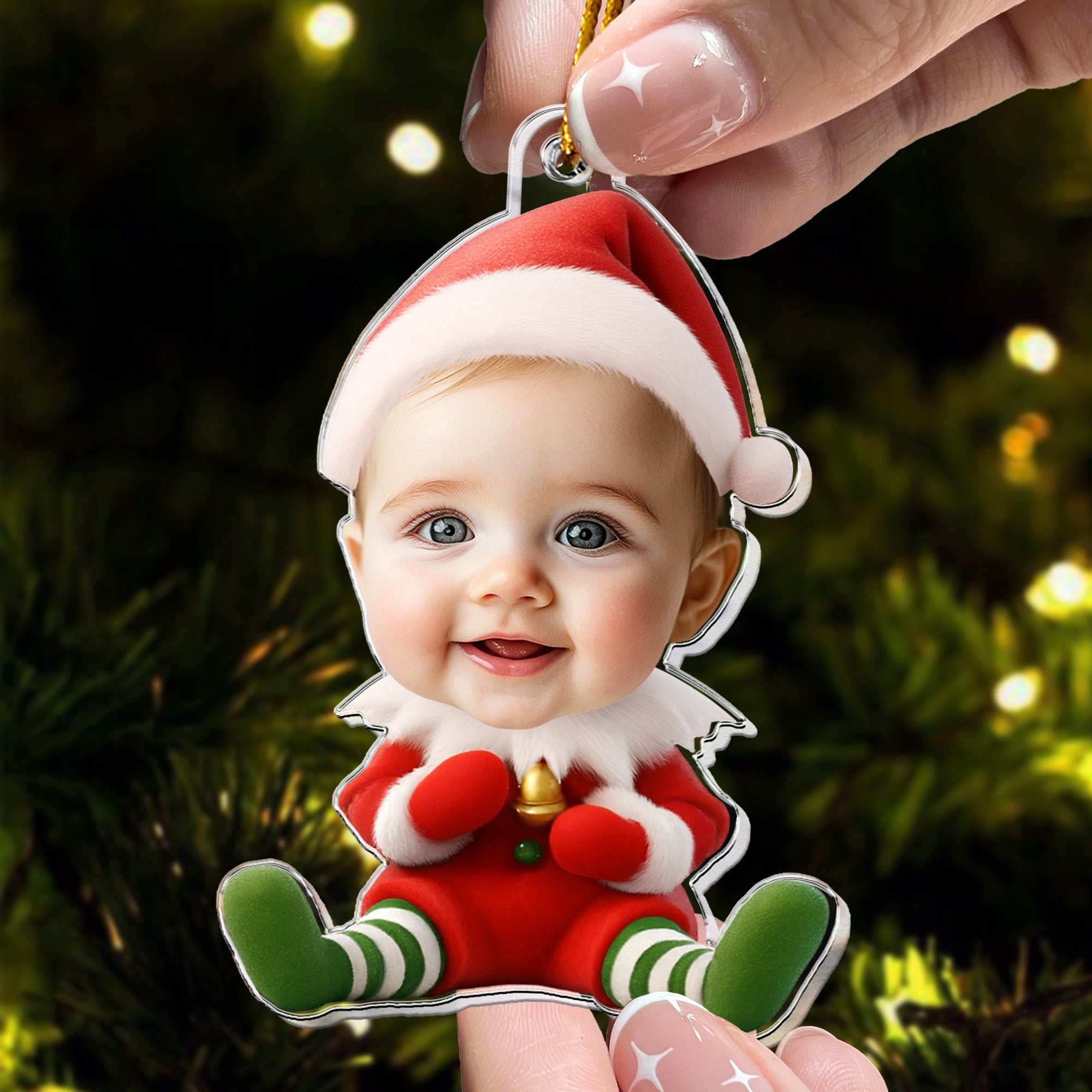 Custom Kid Face Cute Elf Baby - Personalized Acrylic Photo Ornament