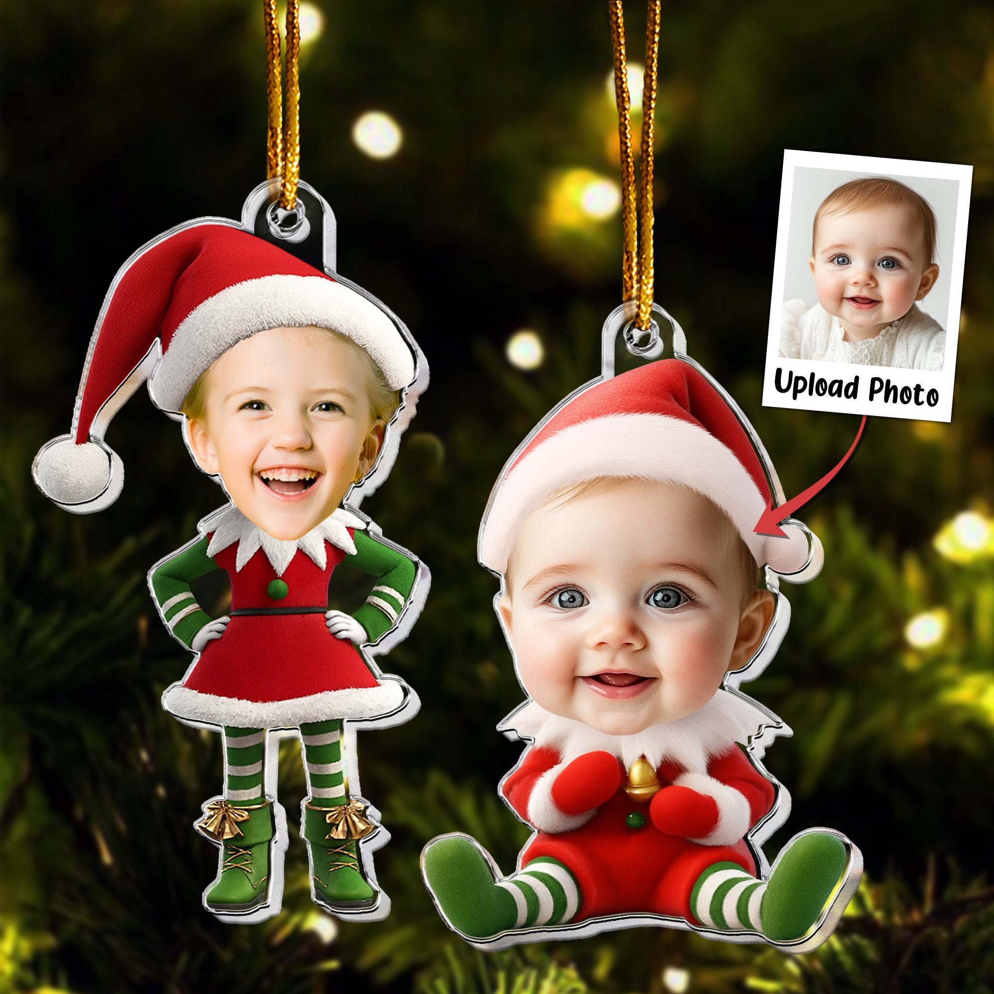 Custom Kid Face Cute Elf Baby - Personalized Acrylic Photo Ornament