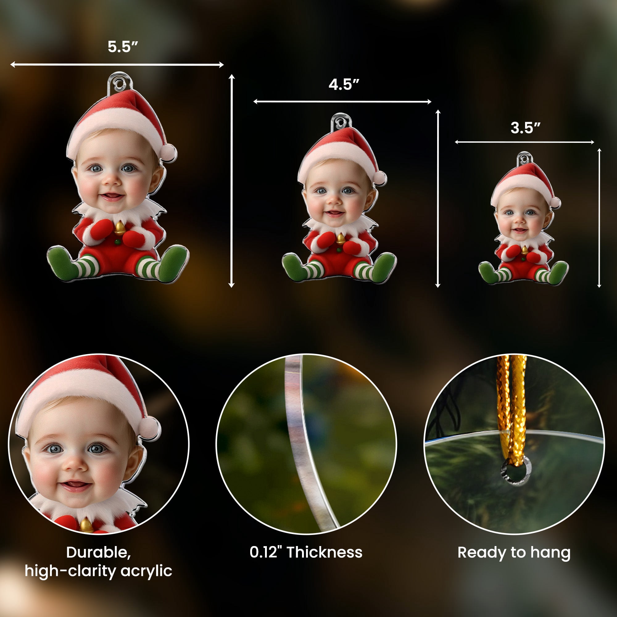 Custom Kid Face Cute Elf Baby - Personalized Acrylic Photo Ornament