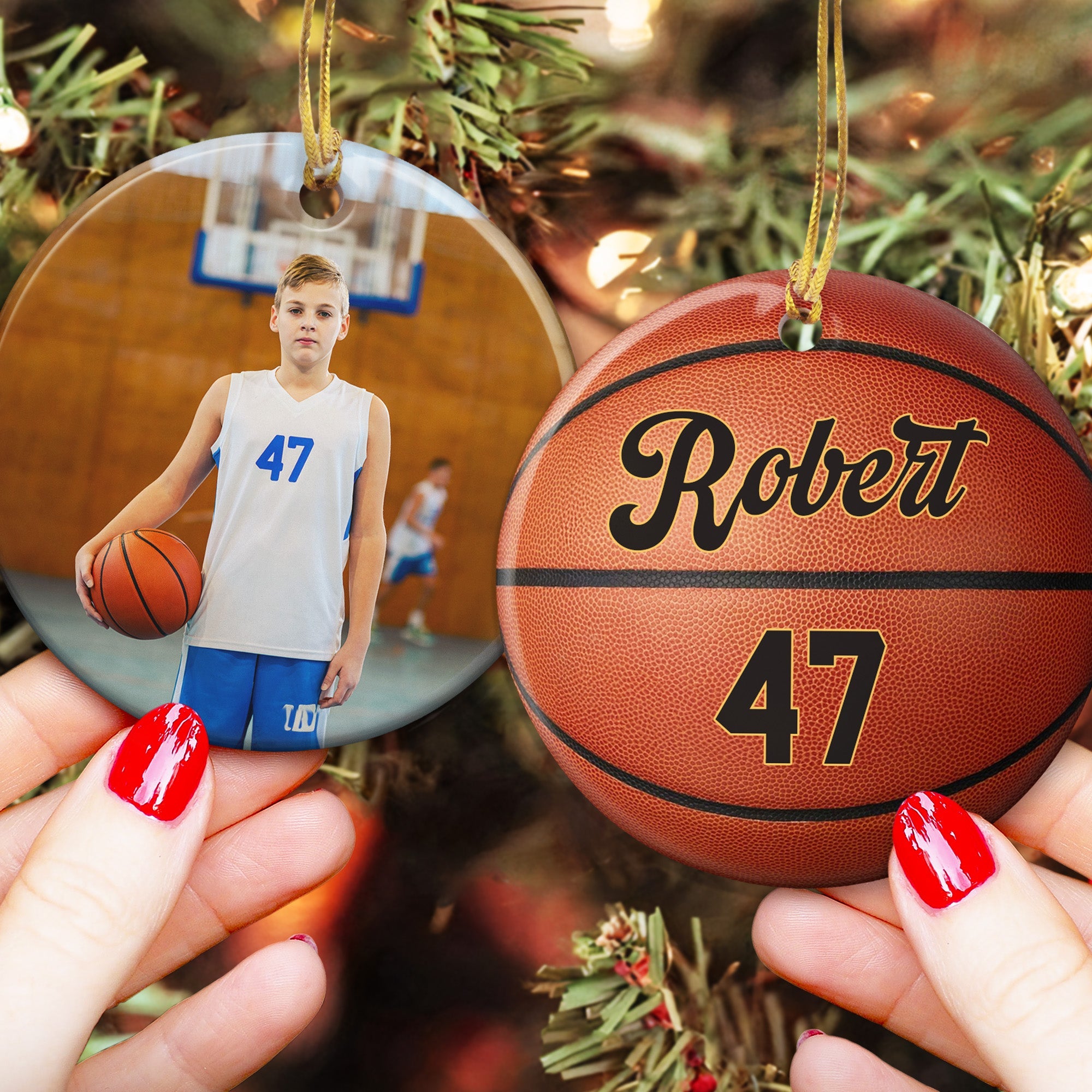 Custom Kid Photo And Sport Ornament - Personalized Ceramic Photo Ornament