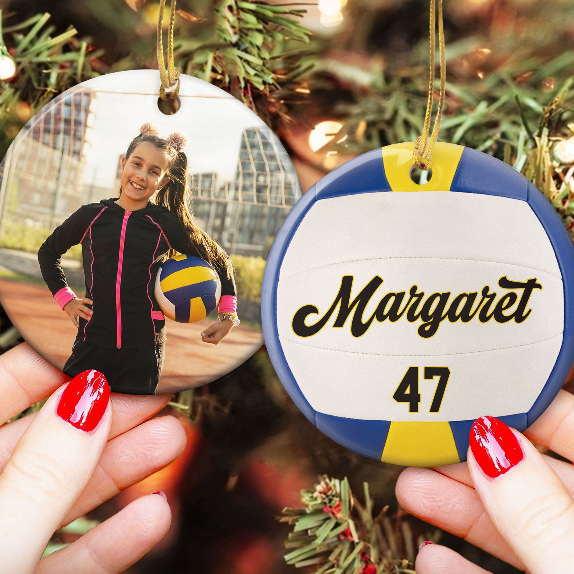 Custom Kid Photo And Sport Ornament - Personalized Ceramic Photo Ornament