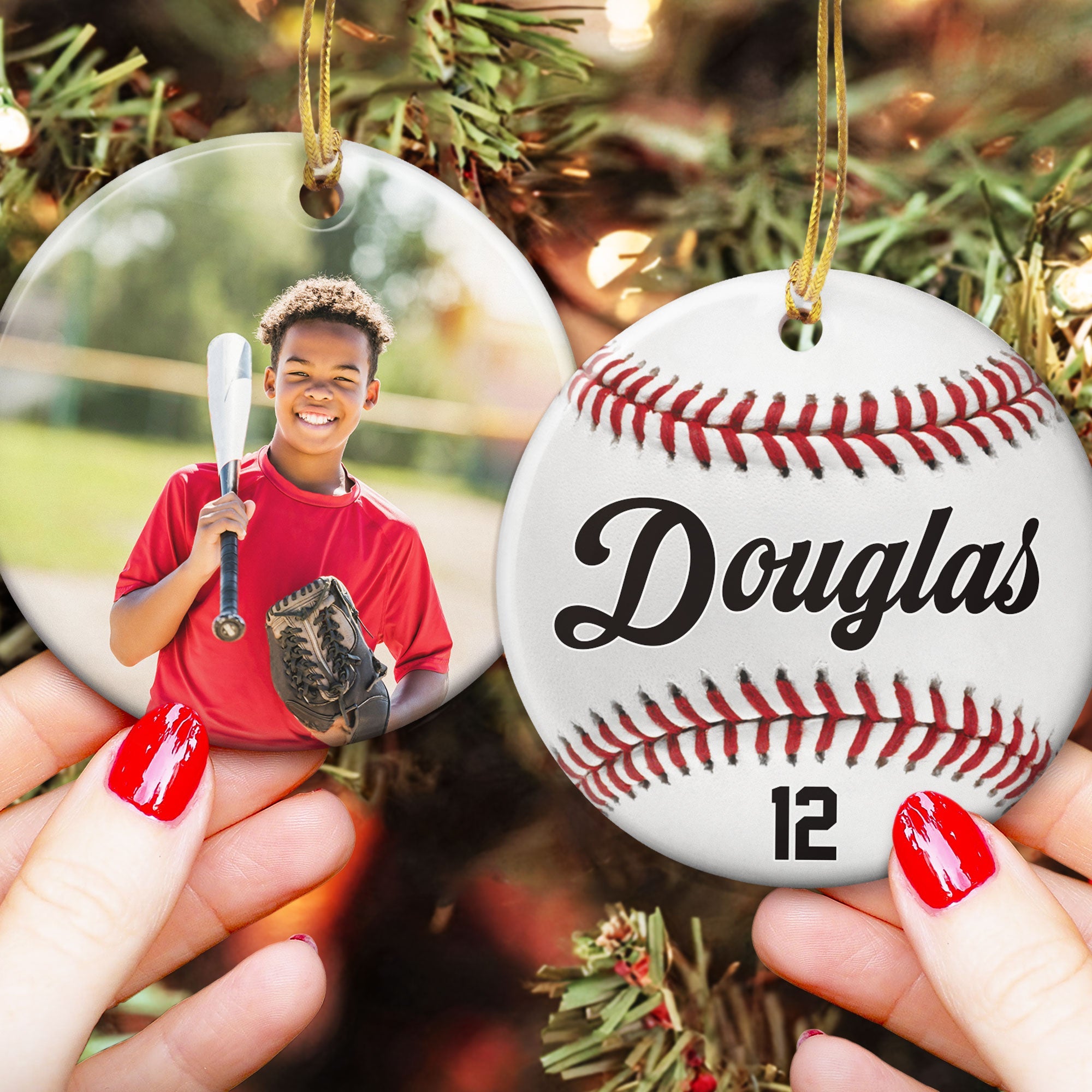 Custom Kid Photo And Sport Ornament - Personalized Ceramic Photo Ornament