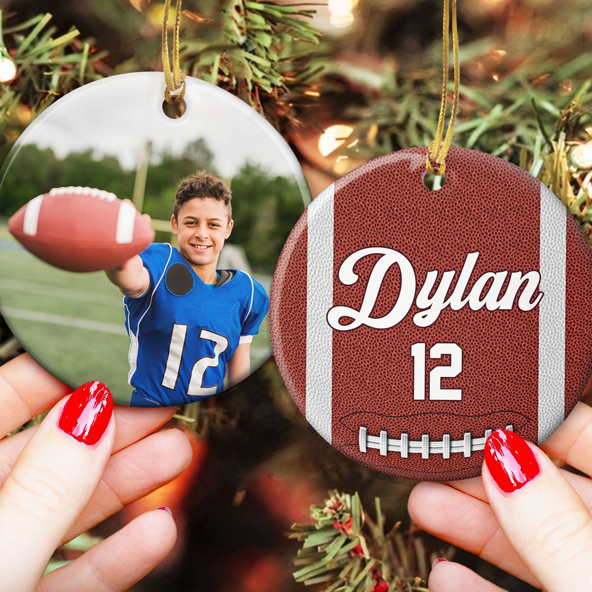 Custom Kid Photo And Sport Ornament - Personalized Ceramic Photo Ornament