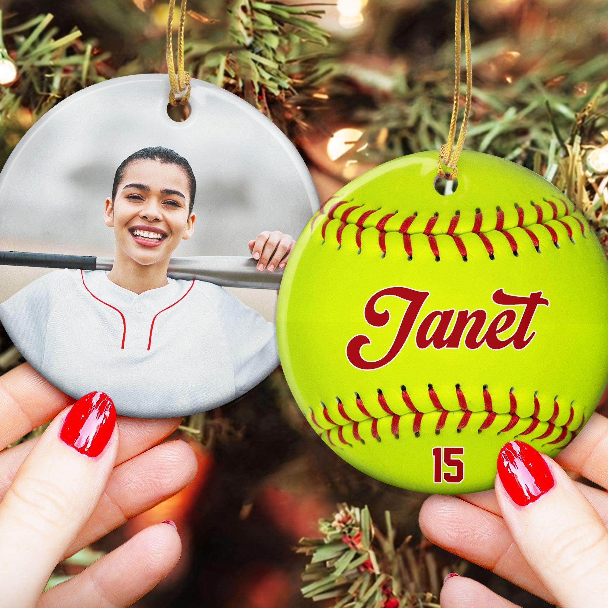 Custom Kid Photo And Sport Ornament - Personalized Ceramic Photo Ornament