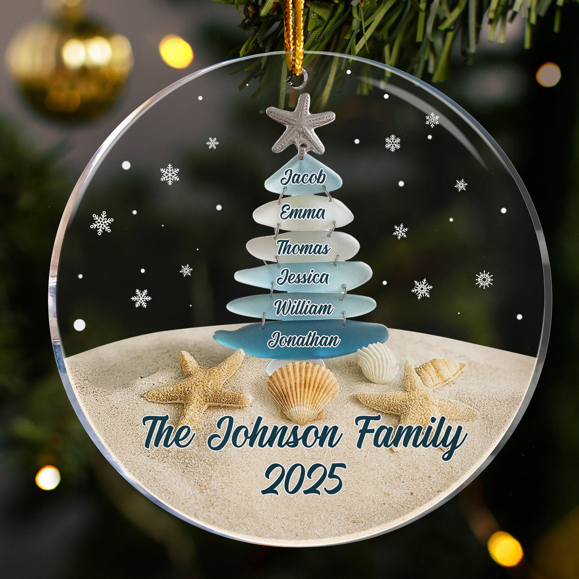 Custom Name With Sea Glass Family Tree Christmas - Personalized Acrylic Ornament