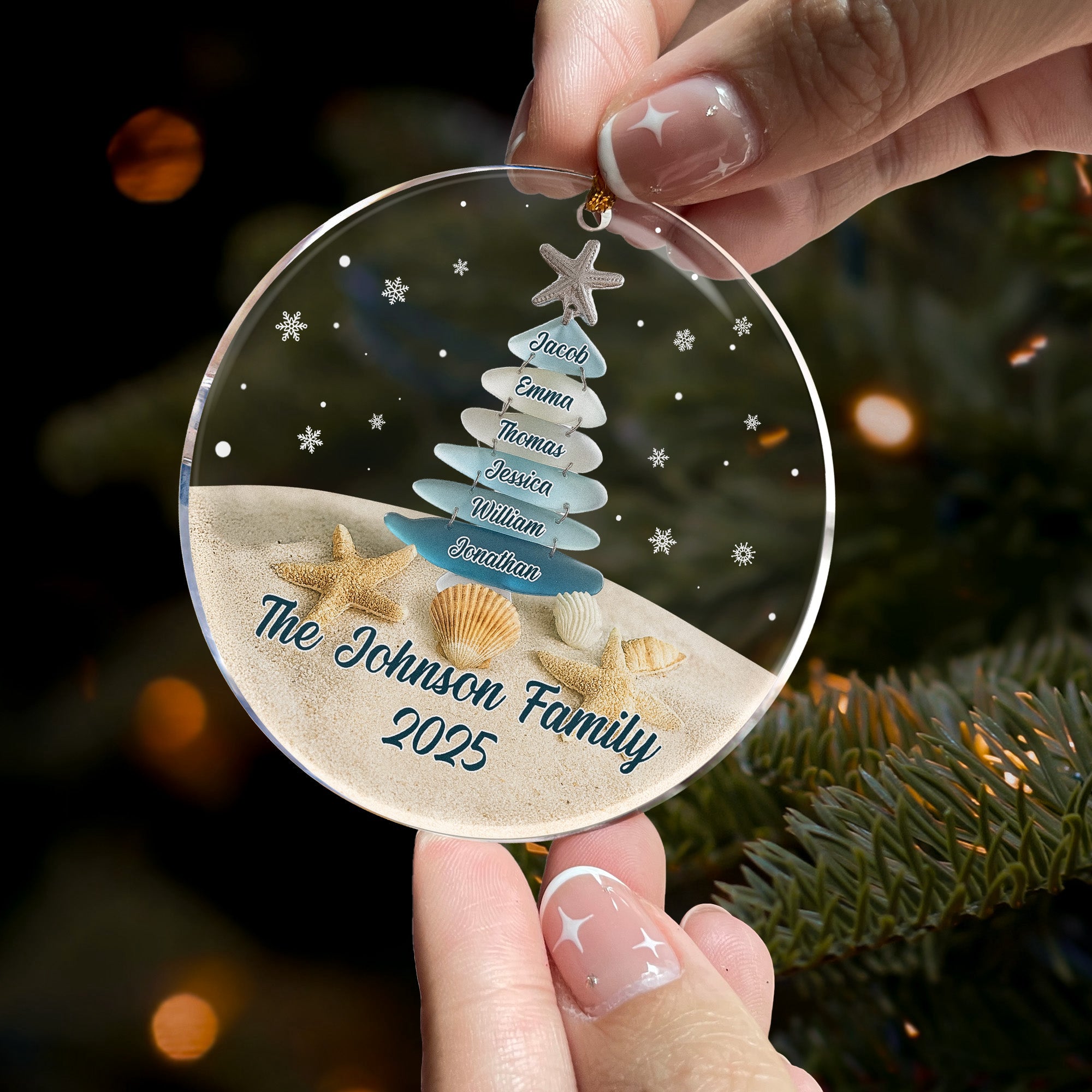 Custom Name With Sea Glass Family Tree Christmas - Personalized Acrylic Ornament