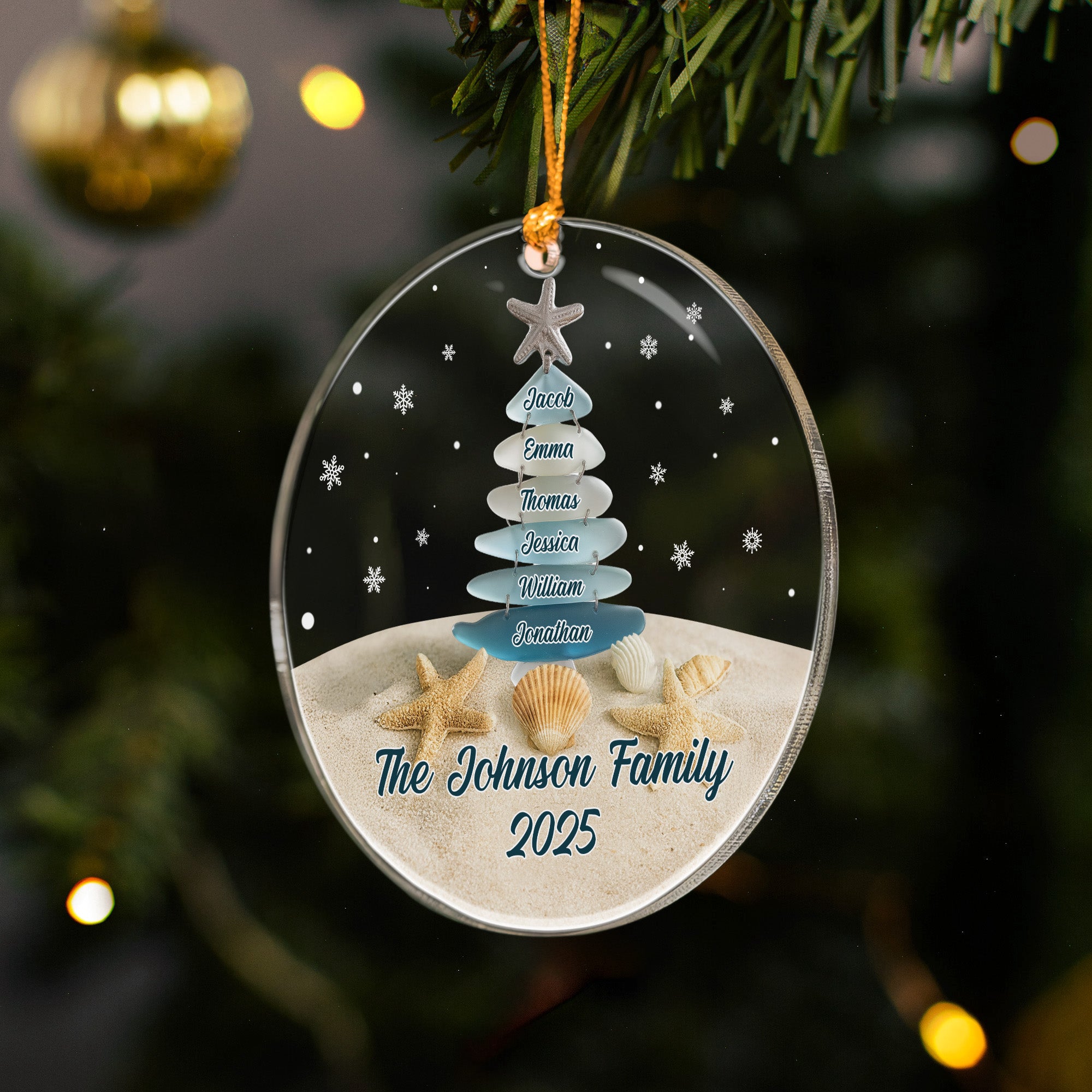 Custom Name With Sea Glass Family Tree Christmas - Personalized Acrylic Ornament