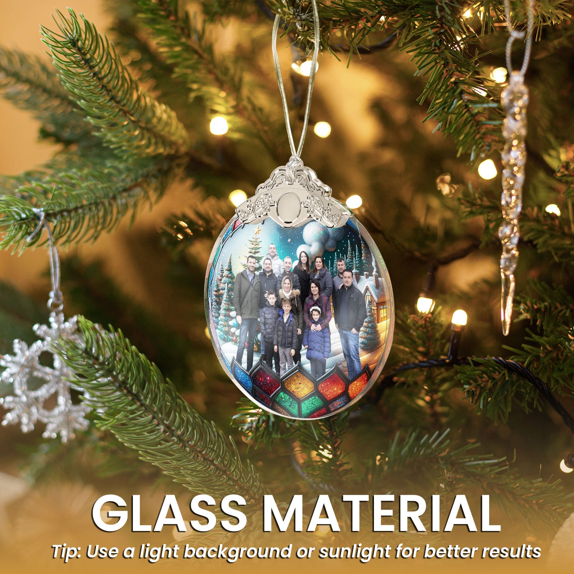 Custom Photo Christmas Globe Ball - Personalized Glass Photo Ornament With Silver Cap