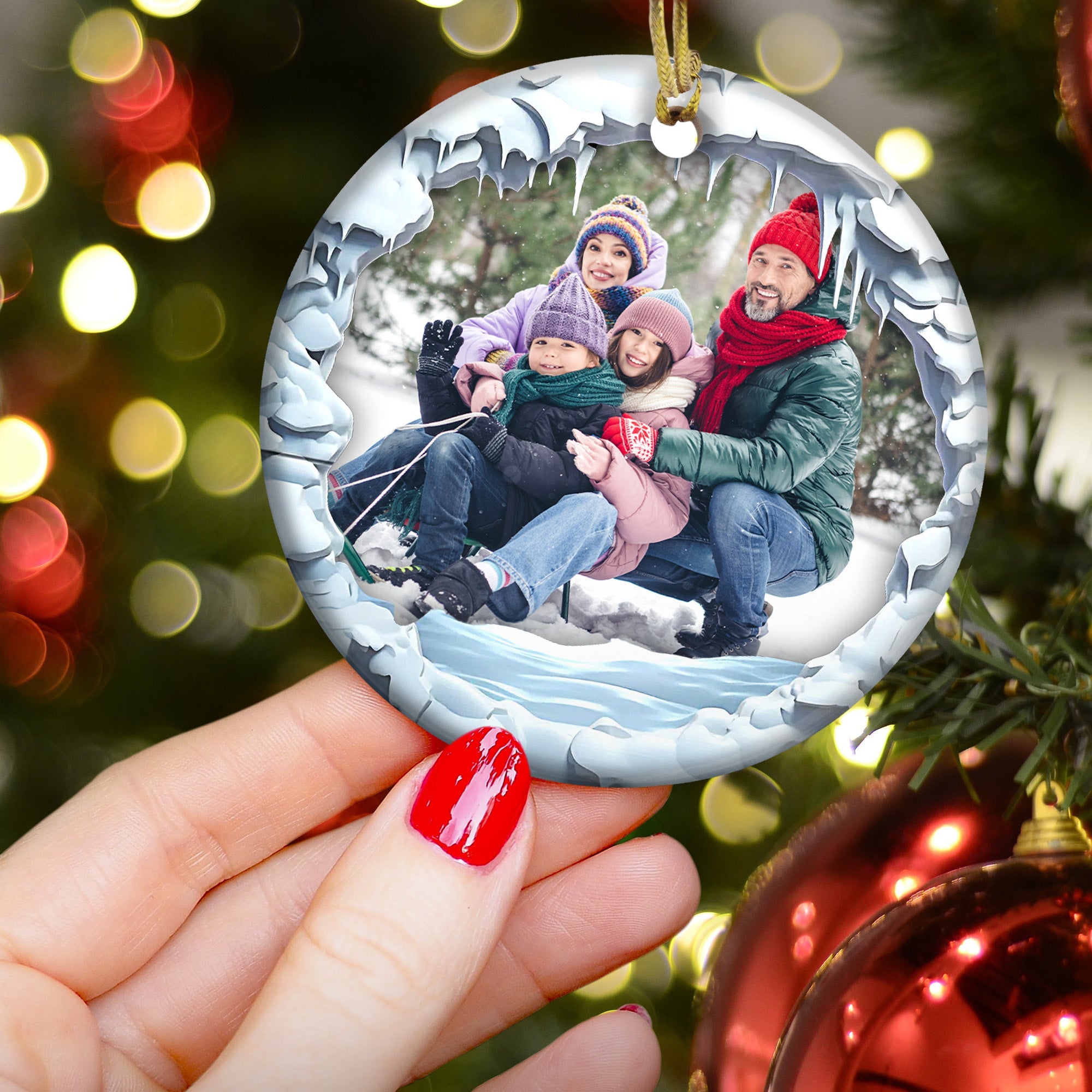 Custom Photo Family Christmas - Personalized Ceramic Photo Ornament