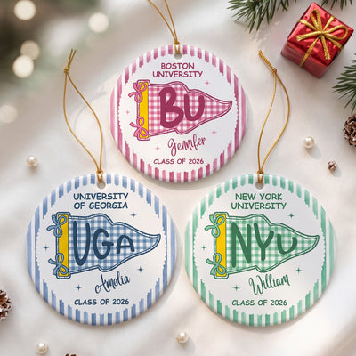 Custom School Pennant Graduation - Personalized Ornament