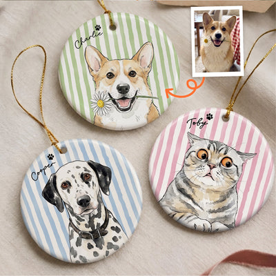 Custom Pet Portrait Watercolor Ornament Gift For Pet Lovers, Pet Loss Gifts - Personalized Ornament