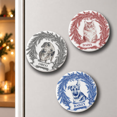 Custom Photo Pet Christmas Memorial, Dog Cat Christmas Photo, Pet Portrait Custom Name Gift - Personalized Magnet