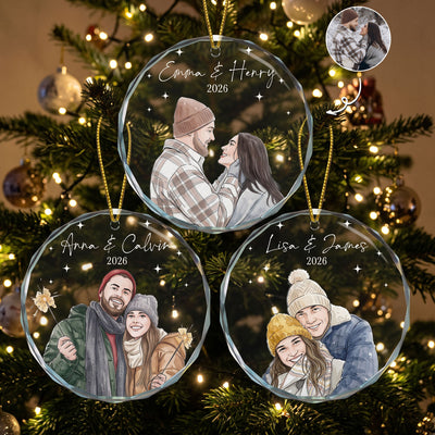 Custom Couple Photo Watercolor Our First Christmas - Personalized Ornament