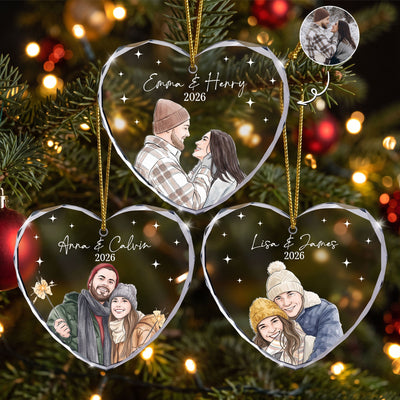Custom Photo Watercolor Art New Version Our First Christmas - Personalized Ornament