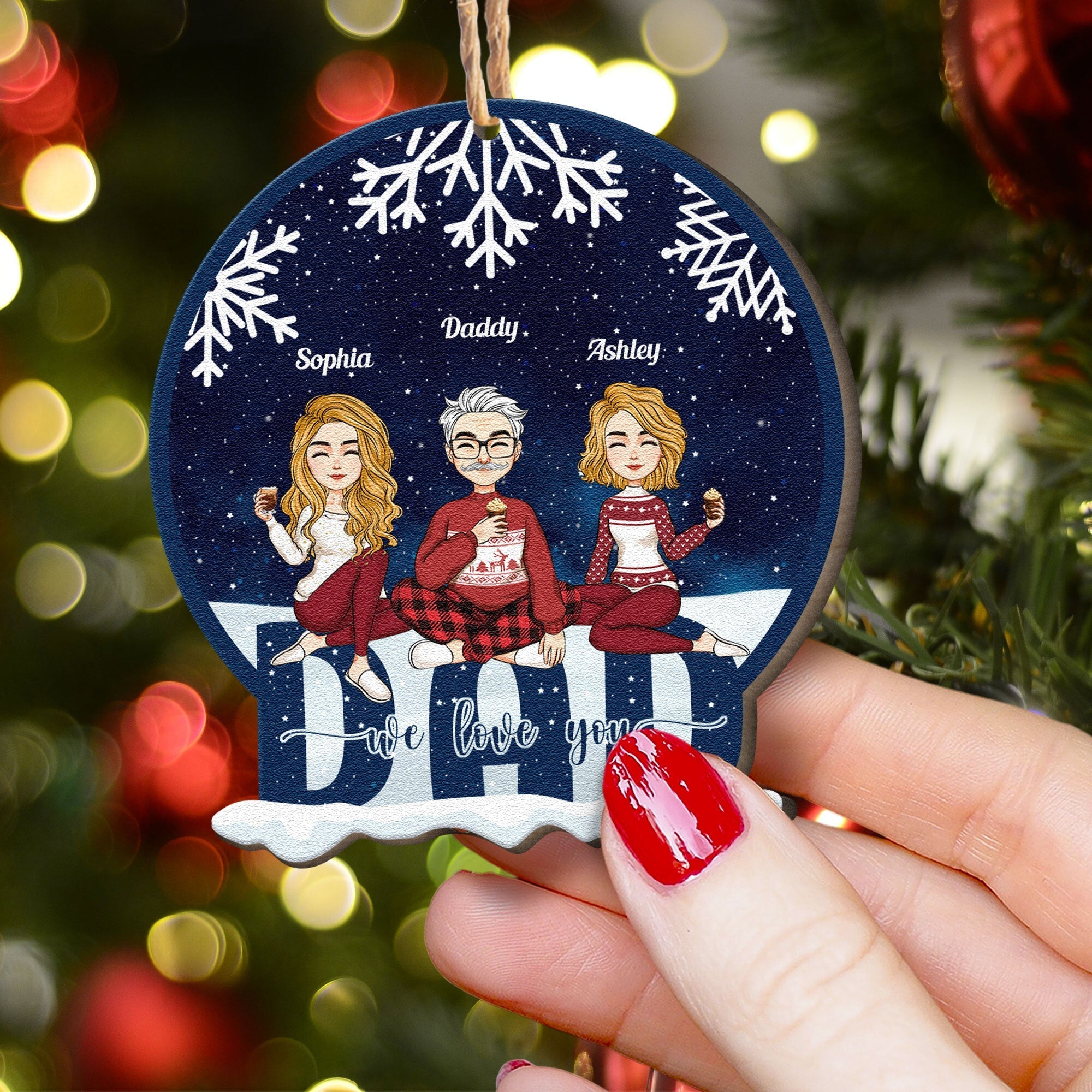 Dad - We Love You - Christmas Eve - Personalized Custom Shaped Wooden Ornament - Christmas, New Year Gift For Dad, Daughters, Sons