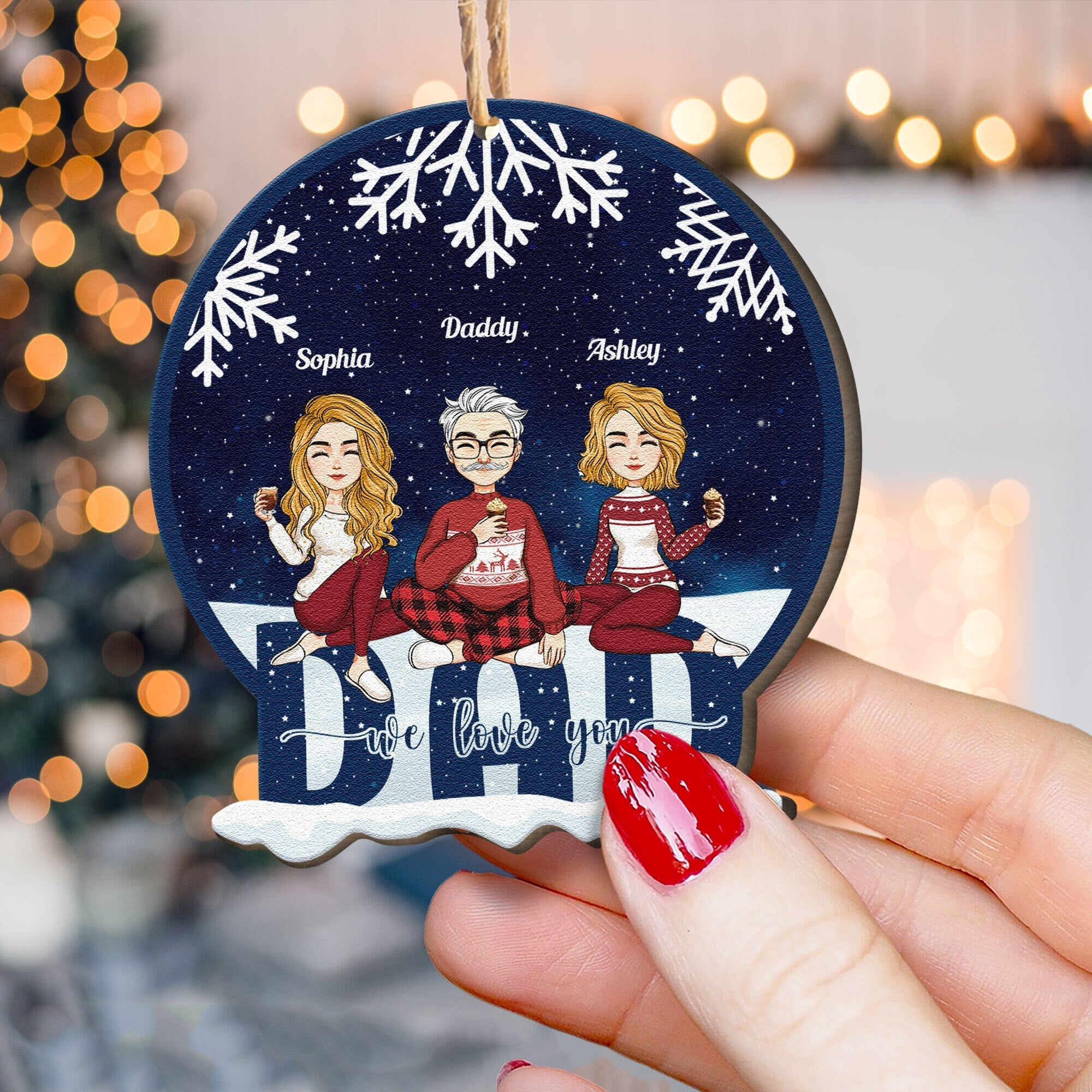 Dad - We Love You - Christmas Eve - Personalized Custom Shaped Wooden Ornament - Christmas, New Year Gift For Dad, Daughters, Sons