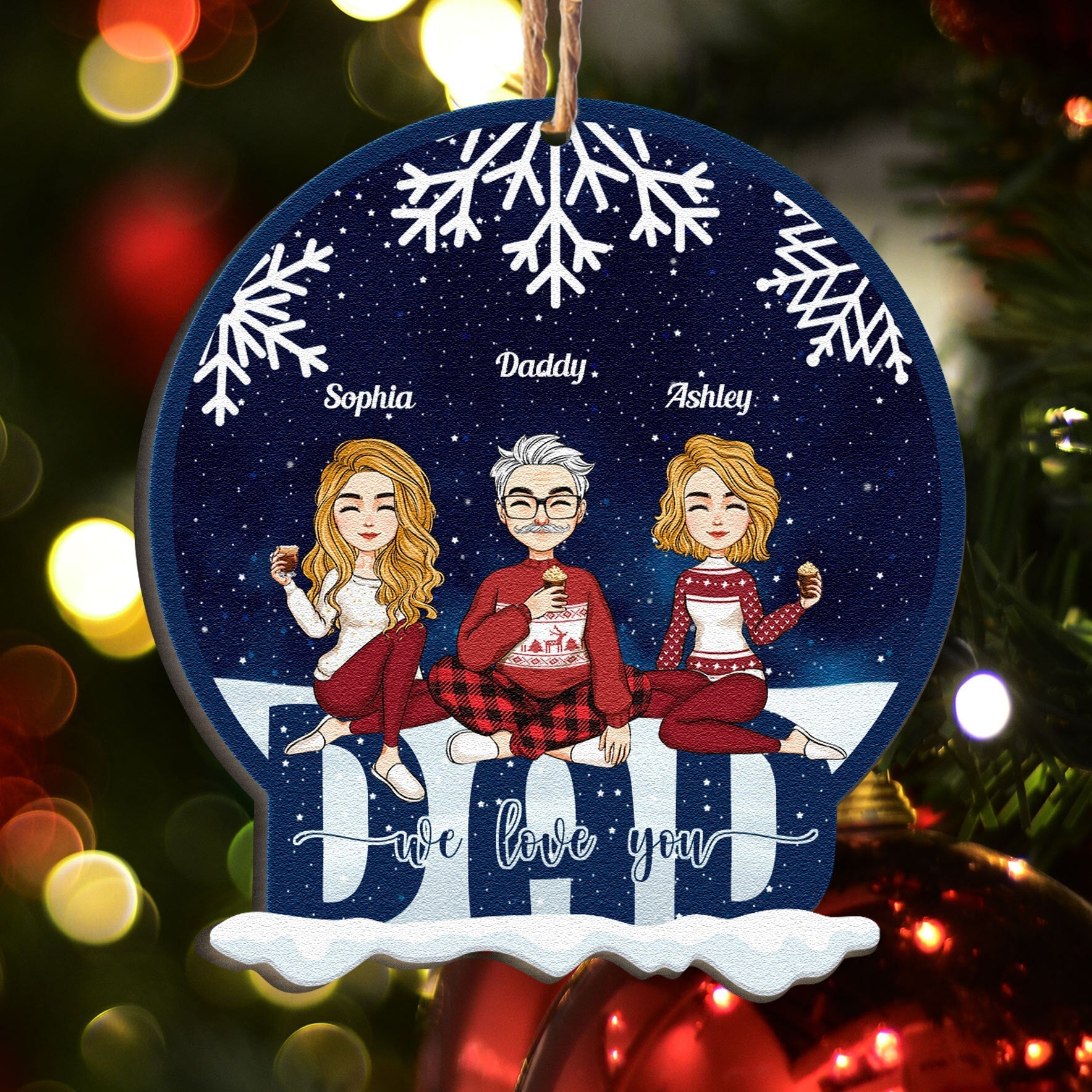 Dad - We Love You - Christmas Eve - Personalized Custom Shaped Wooden Ornament - Christmas, New Year Gift For Dad, Daughters, Sons