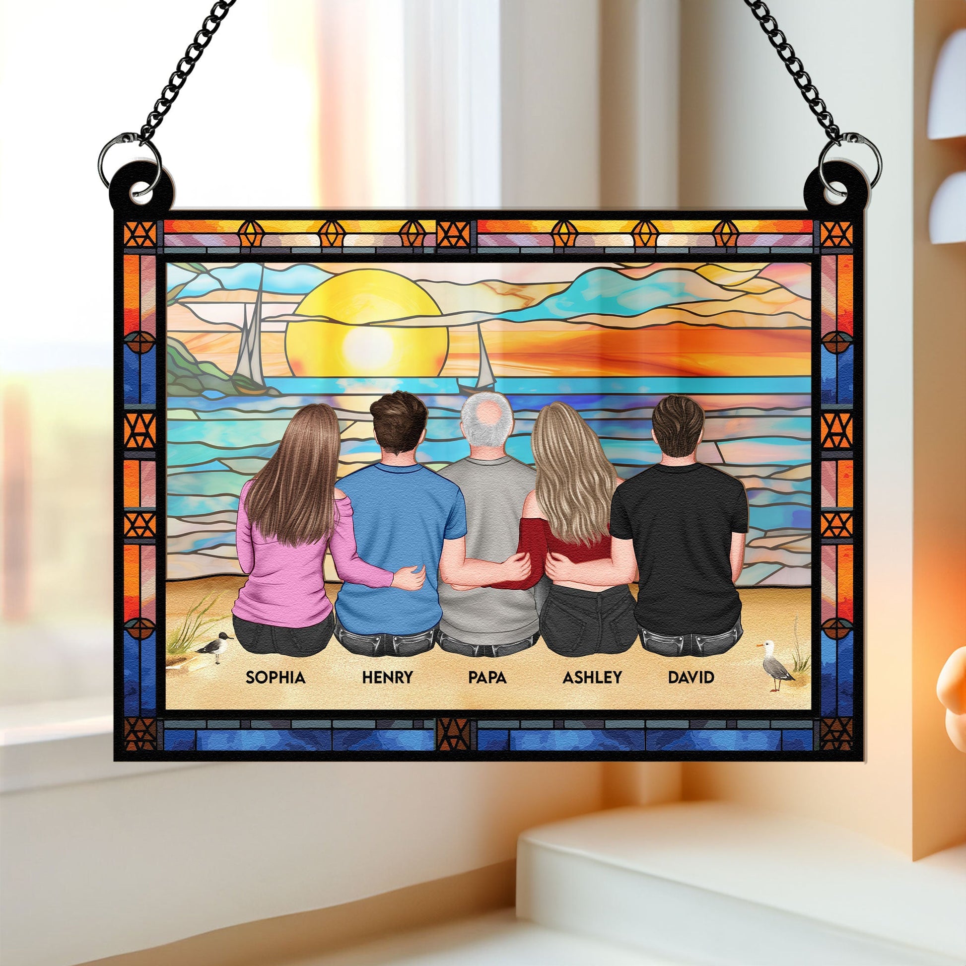 Dad-_-Children-Sitting-On-The-Beach-Personalized-Window-Hanging-Suncatcher-Ornament_1