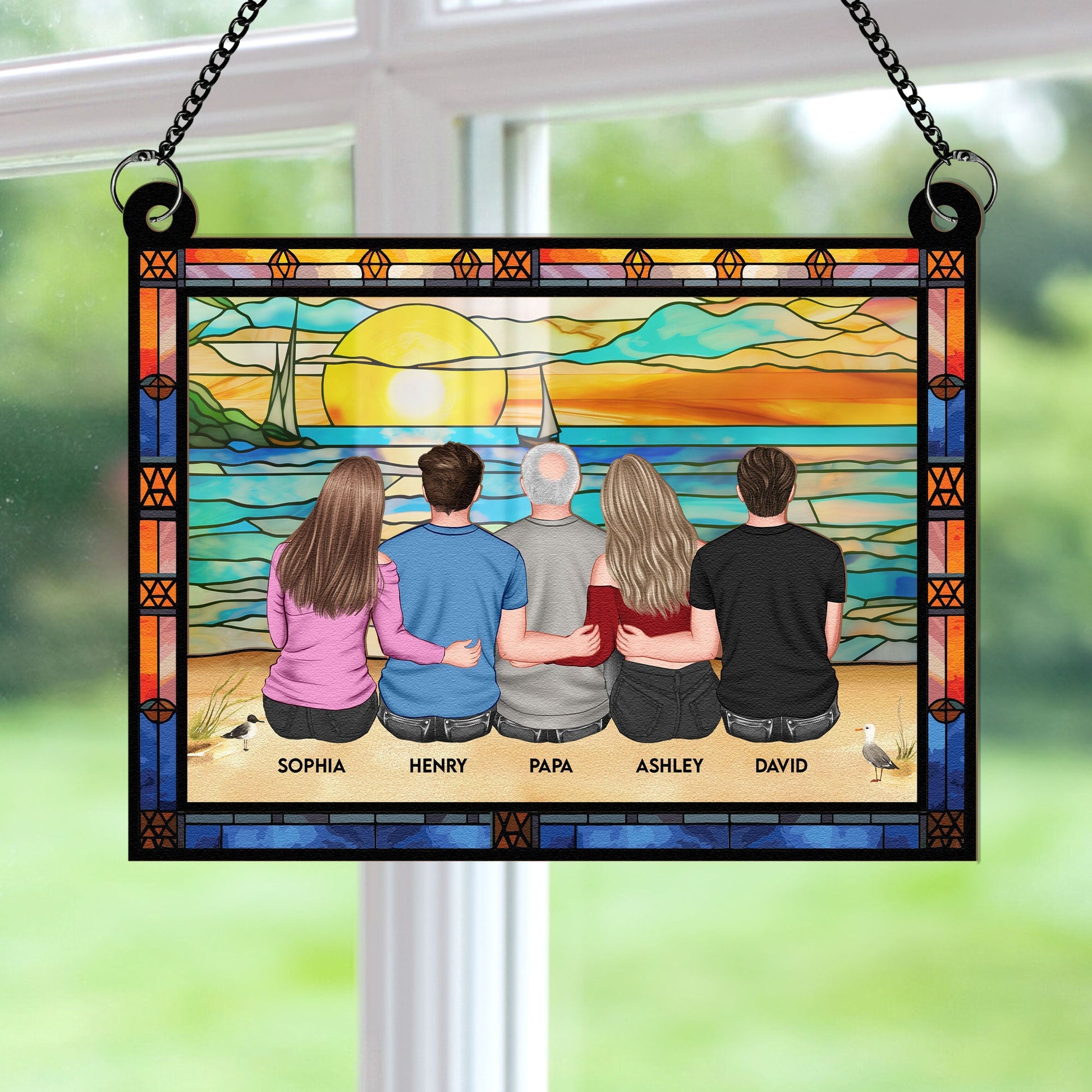 Dad-_-Children-Sitting-On-The-Beach-Personalized-Window-Hanging-Suncatcher-Ornament_3