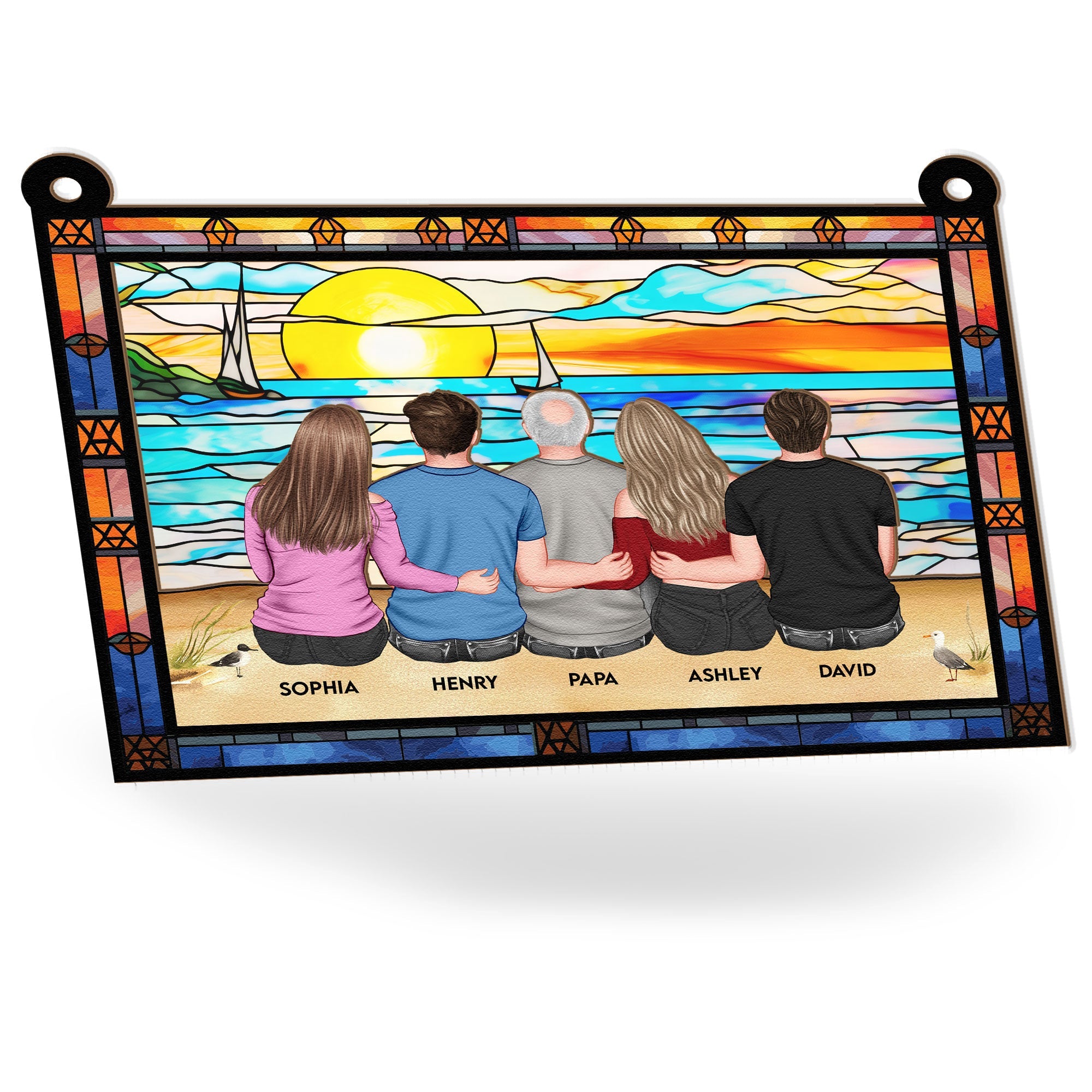 Dad-_-Children-Sitting-On-The-Beach-Personalized-Window-Hanging-Suncatcher-Ornament_4