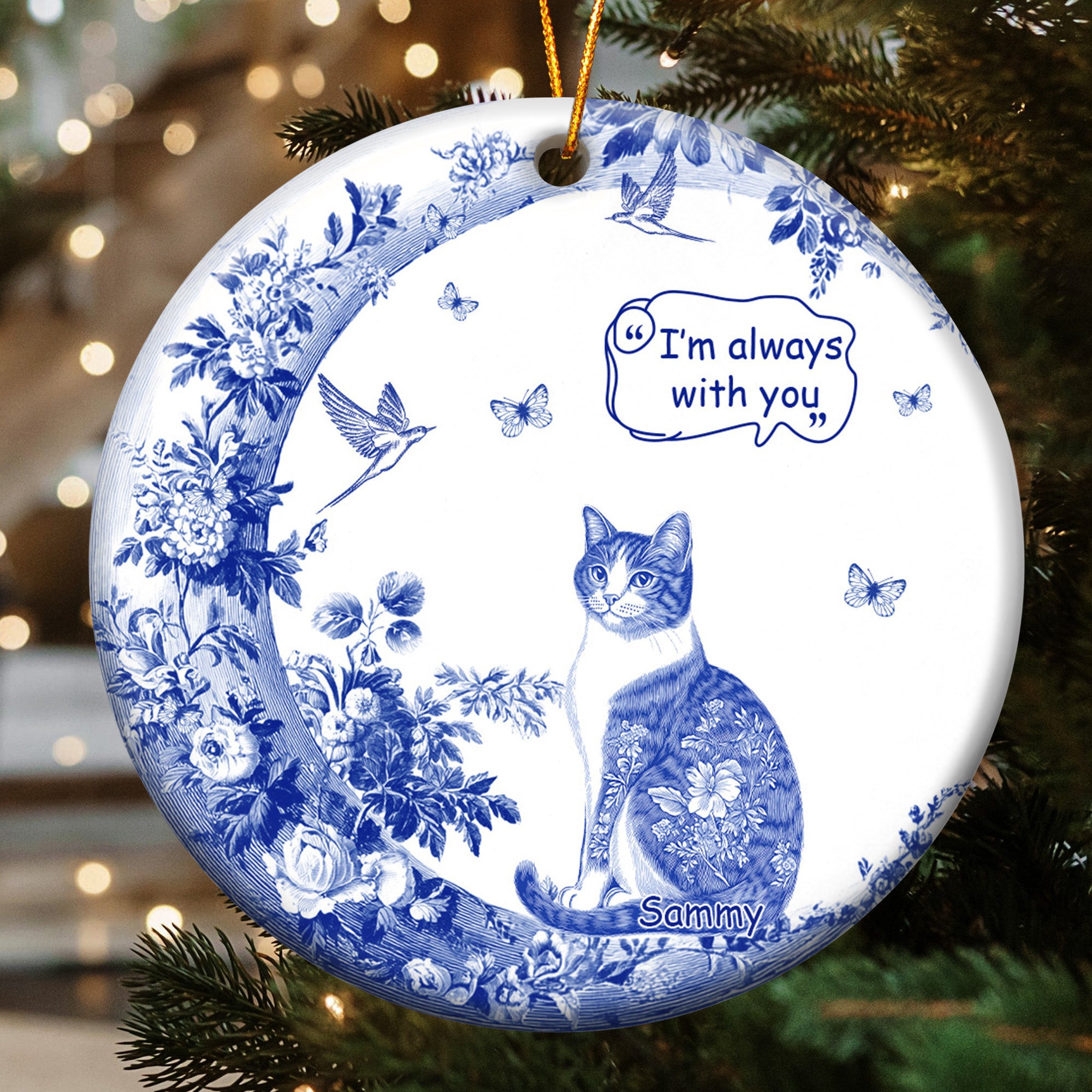 Dog Cat Pet I'm Always With You Toile De Jouy - Personalized Ceramic Ornament