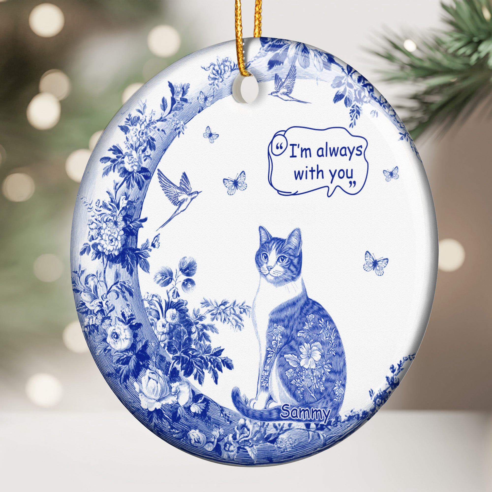 Dog Cat Pet I'm Always With You Toile De Jouy - Personalized Ceramic Ornament
