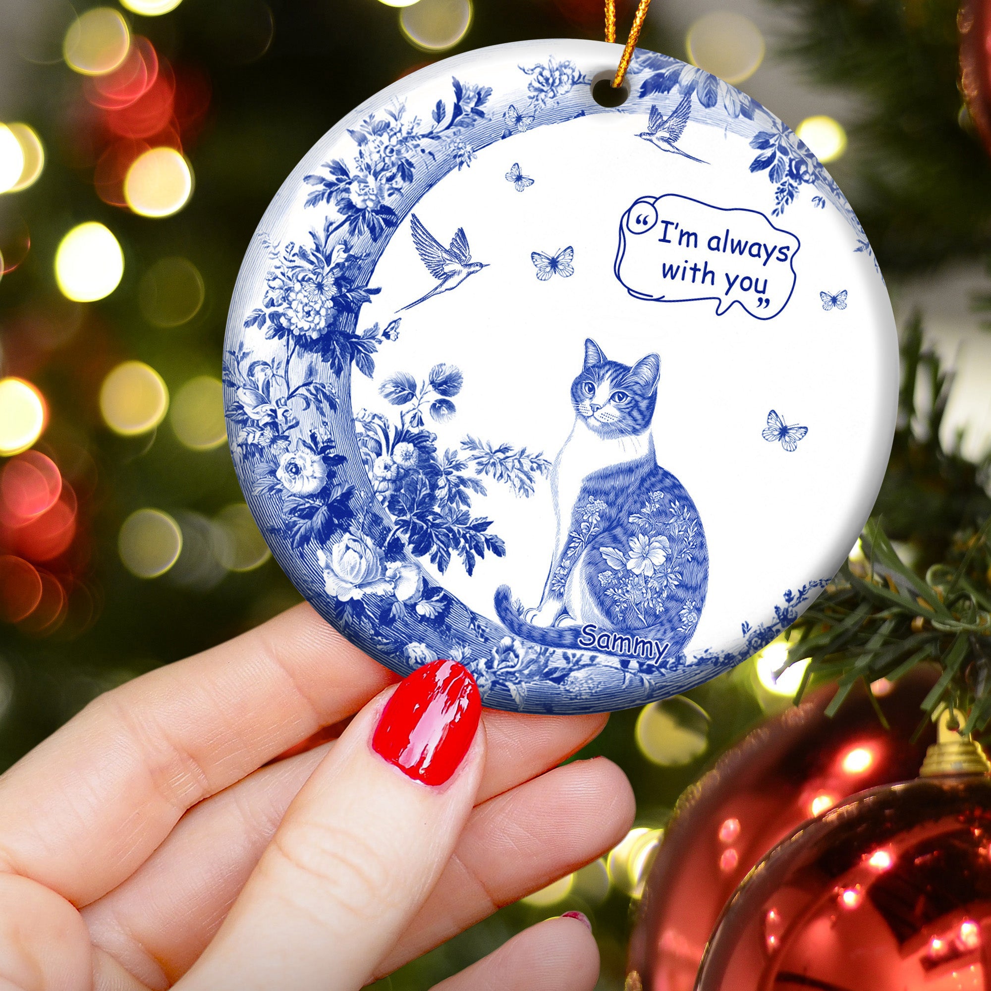 Dog Cat Pet I'm Always With You Toile De Jouy - Personalized Ceramic Ornament