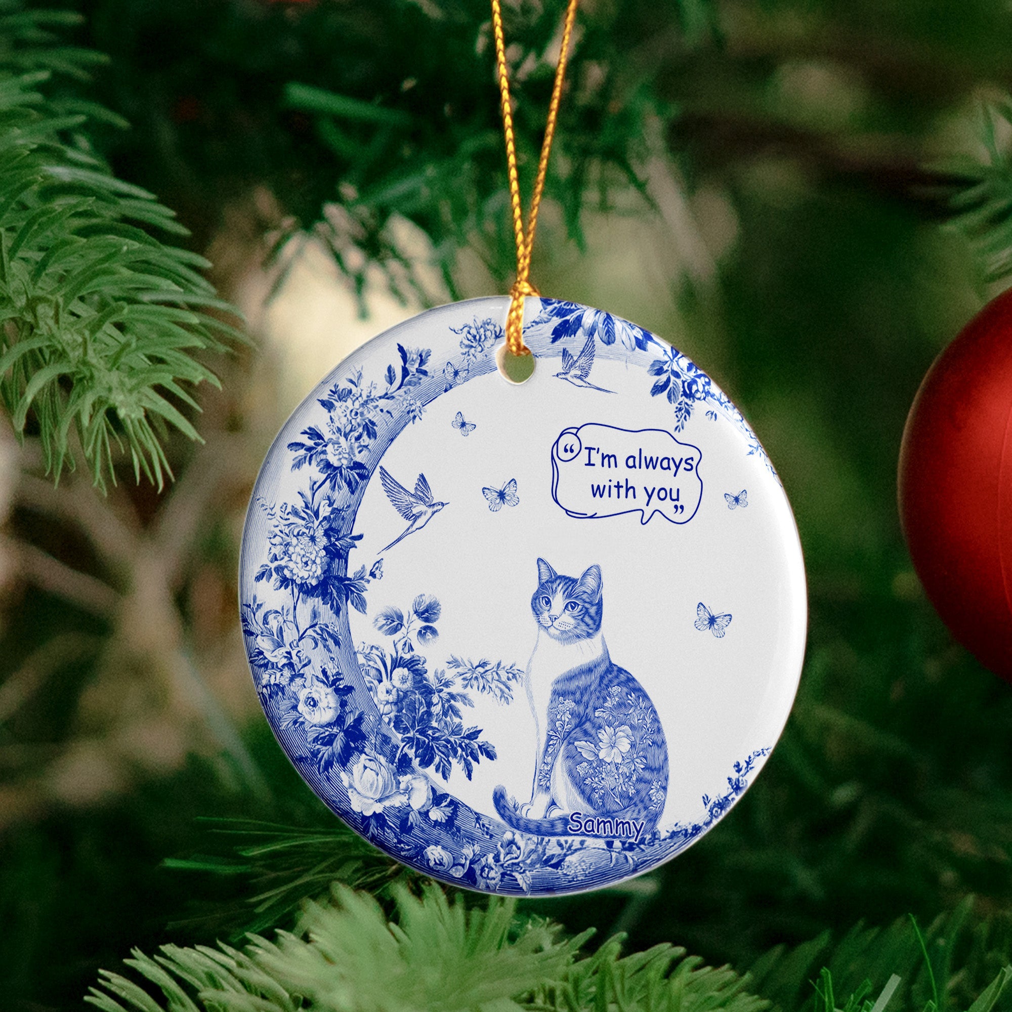 Dog Cat Pet I'm Always With You Toile De Jouy - Personalized Ceramic Ornament