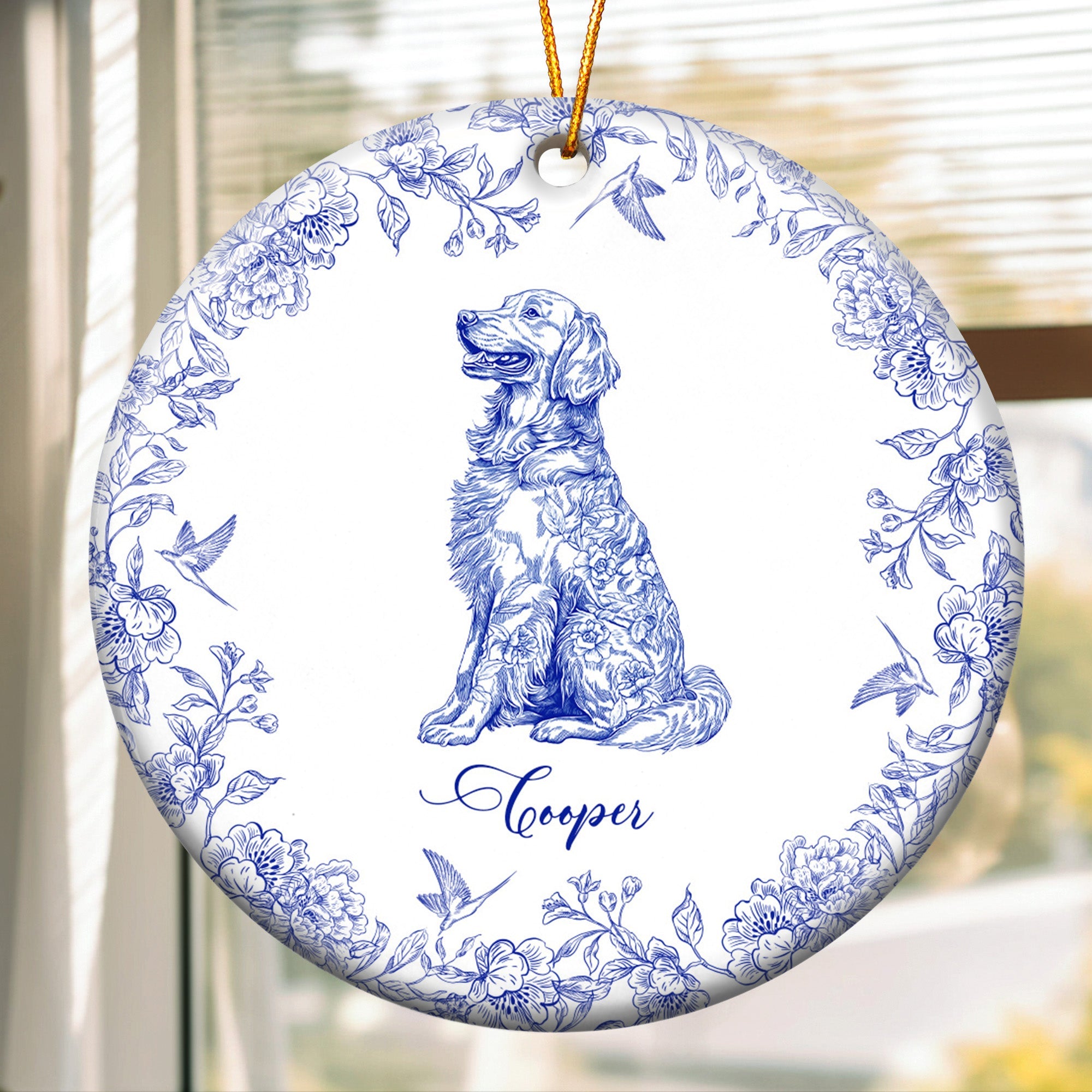 Dog Lover Toile De Jouy Vintage French Style Gift - Personalized Ceramic Ornament