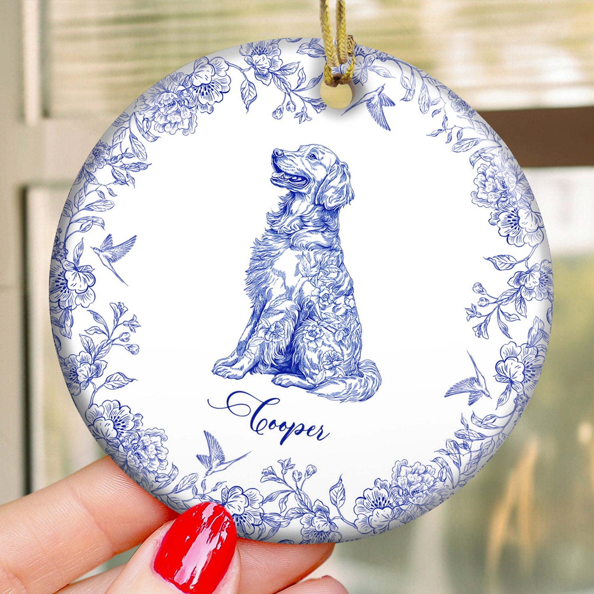 Dog Lover Toile De Jouy Vintage French Style Gift - Personalized Ceramic Ornament
