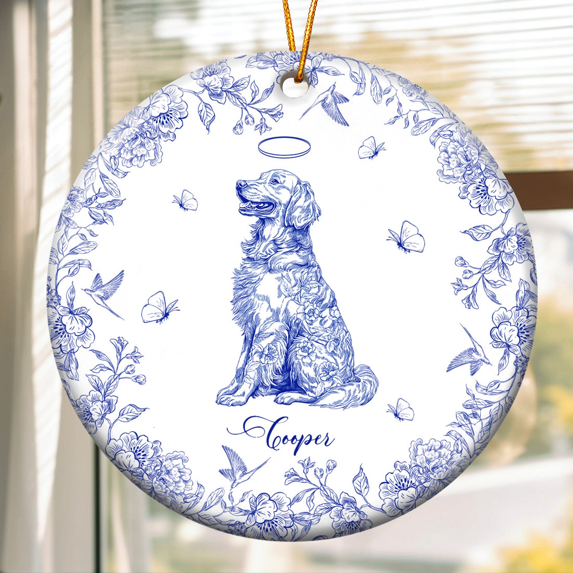 Dog Memorial Toile De Jouy Vintage Style Gift - Personalized Ceramic Ornament