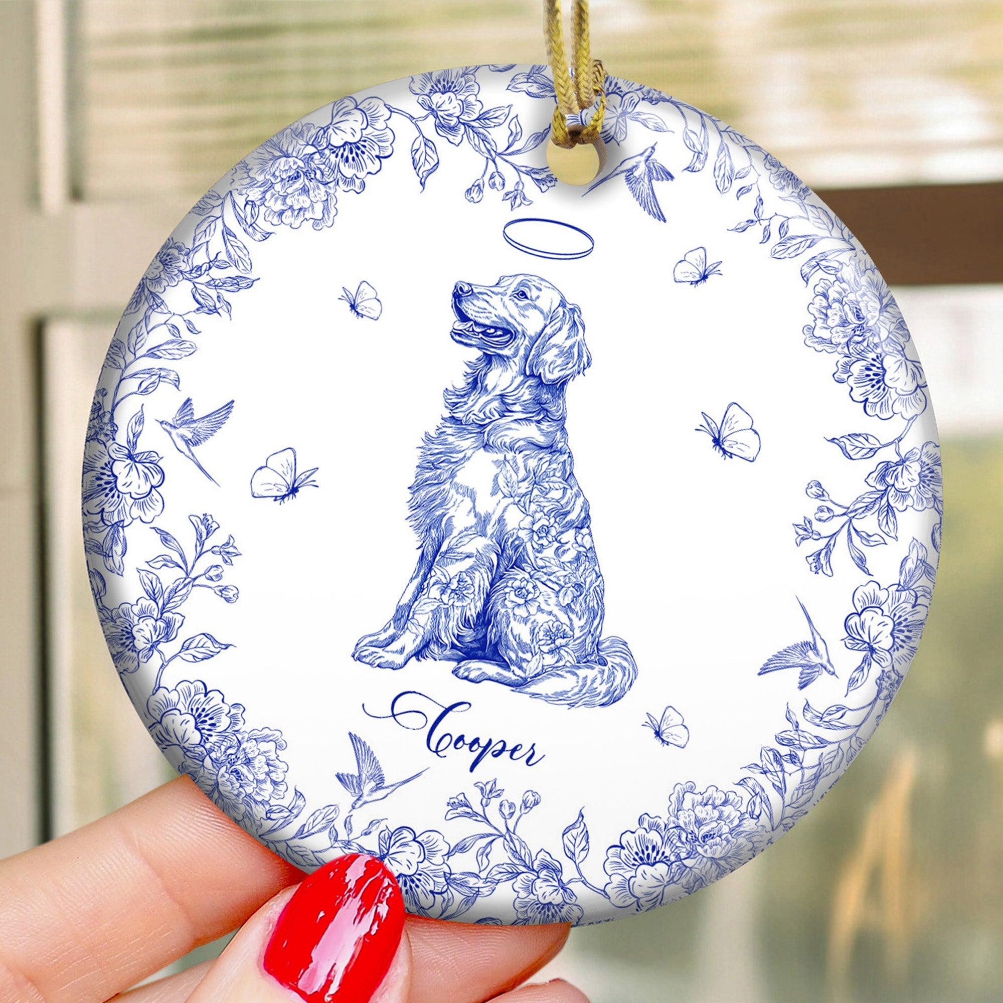 Dog Memorial Toile De Jouy Vintage Style Gift - Personalized Ceramic Ornament