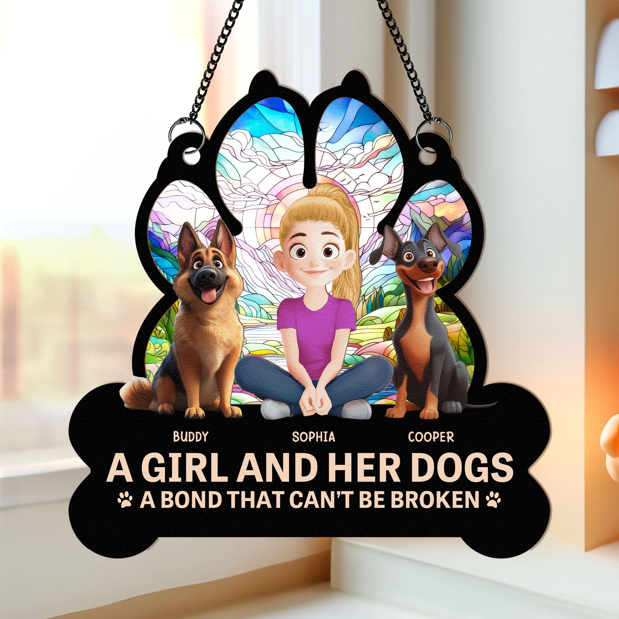 Dog-Mom-And-Her-Dogs-Personalized-Window-Hanging-Suncatcher-Ornament_1