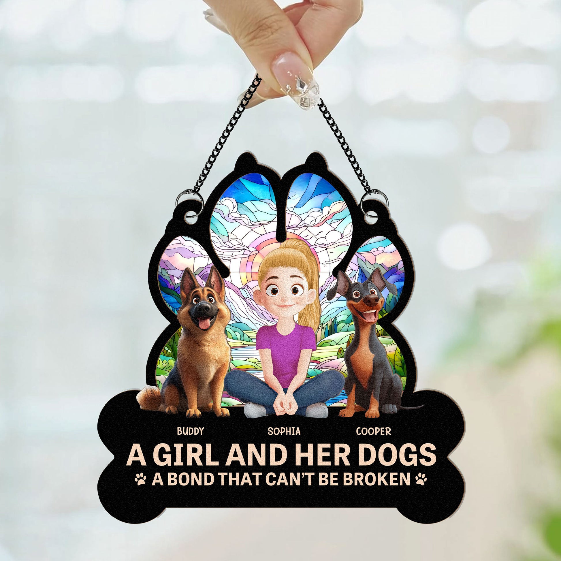 Dog-Mom-And-Her-Dogs-Personalized-Window-Hanging-Suncatcher-Ornament_2
