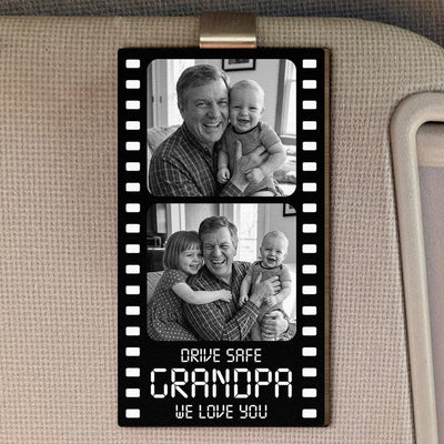 Drive Safe Grandpa We Love You Film Strip - Personalized Wooden Photo Car Visor Clip